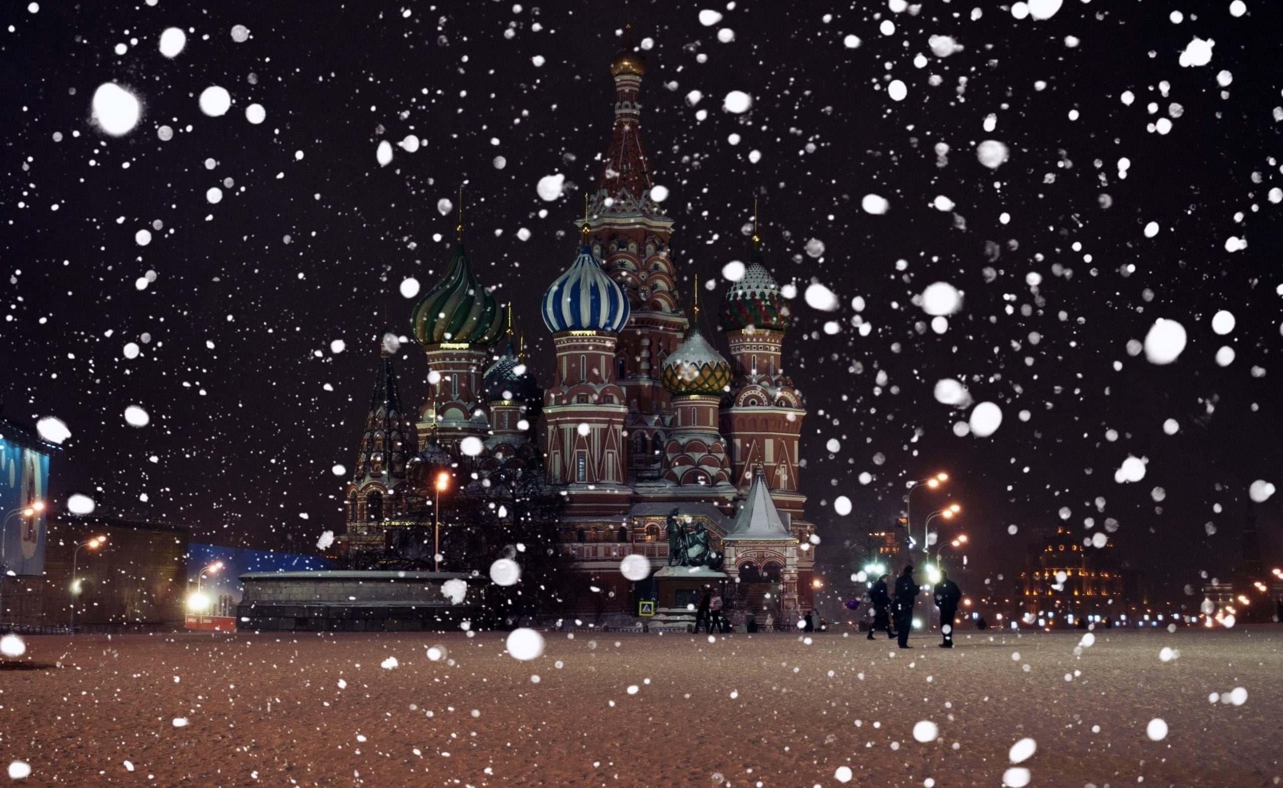 Russia, st, s, place of worship, built structure, building, basil, Church, belief, cold temperature, illuminated, religion, night, cathedral, building exterior, HD Wallpaper
