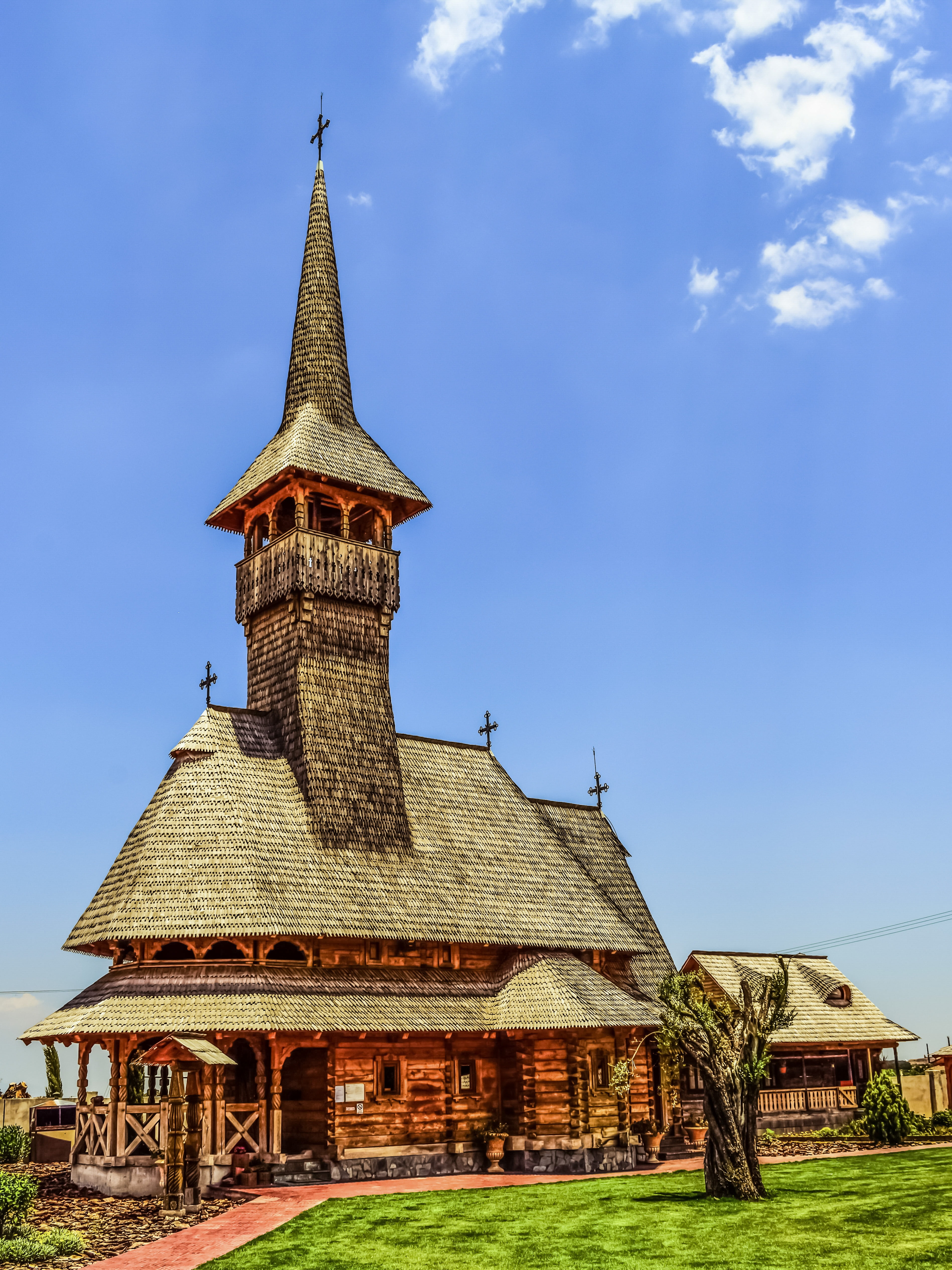 architecture, grass, place of worship, building exterior, outdoors, no people, belief, nature, cloud - sky, episkopeio, christianity, spirituality, wooden, Phone HD Wallpaper