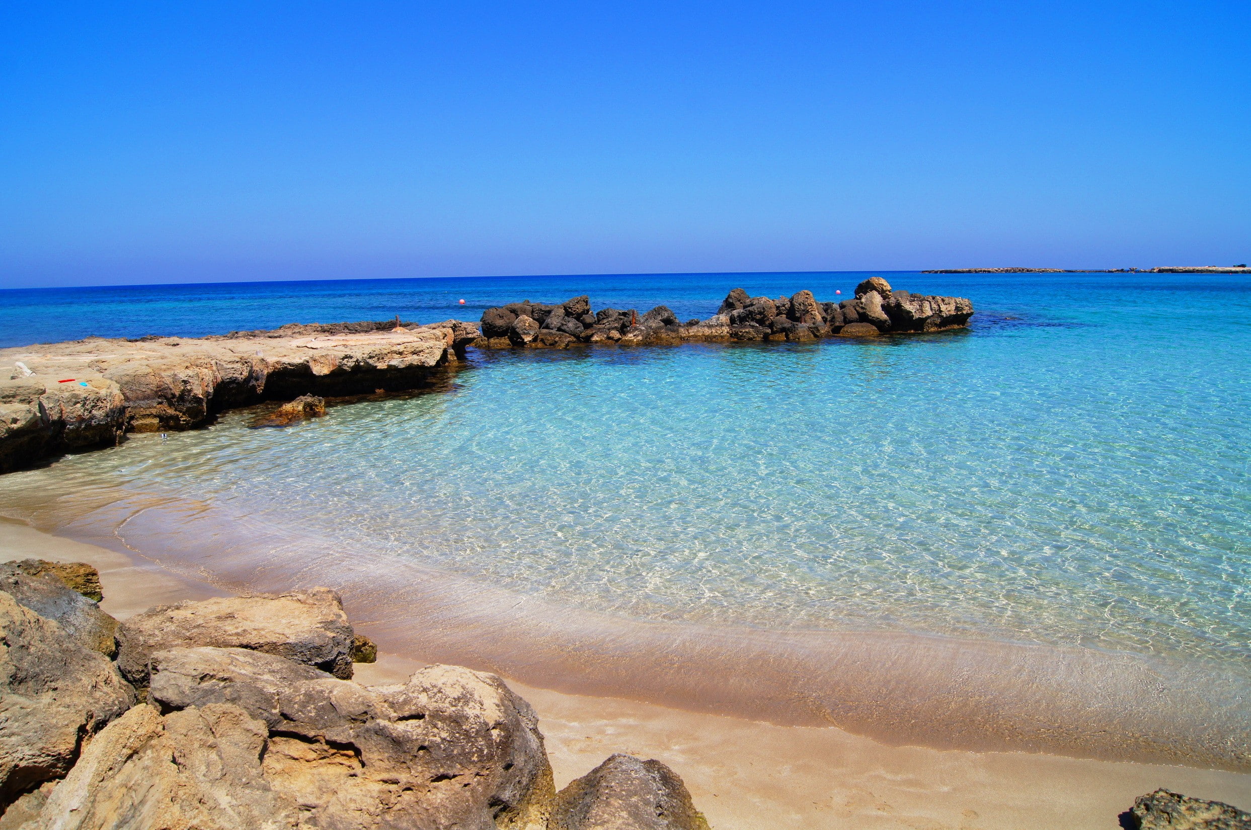 coast, water, 1080P, Sea, rocks, Cyprus, Protaras, horizon, HD Wallpaper