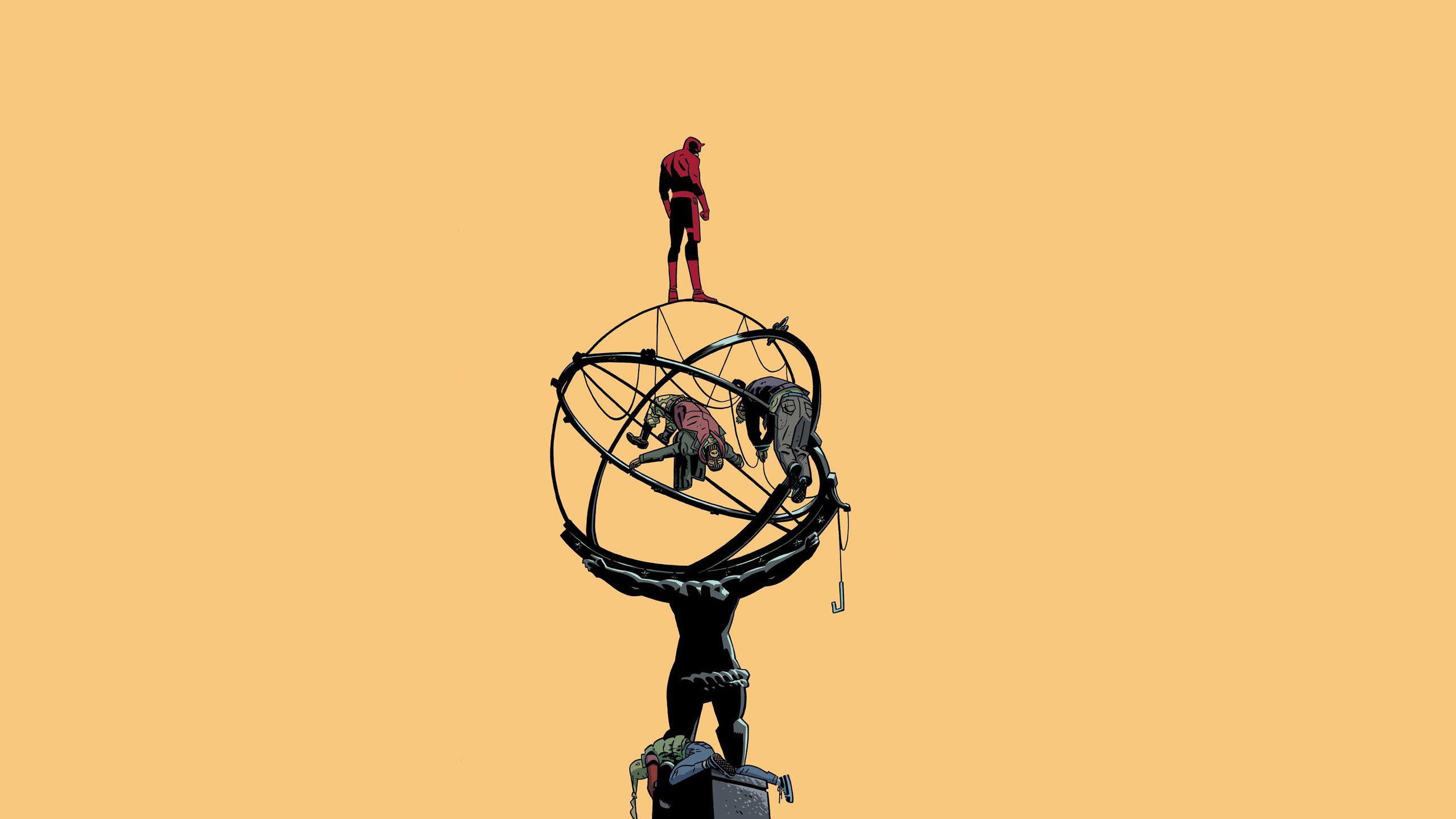 daredevil, illustration, round, 2K, 2560x1440, ring, hulk, carrying, comics, incredible, HD Wallpaper