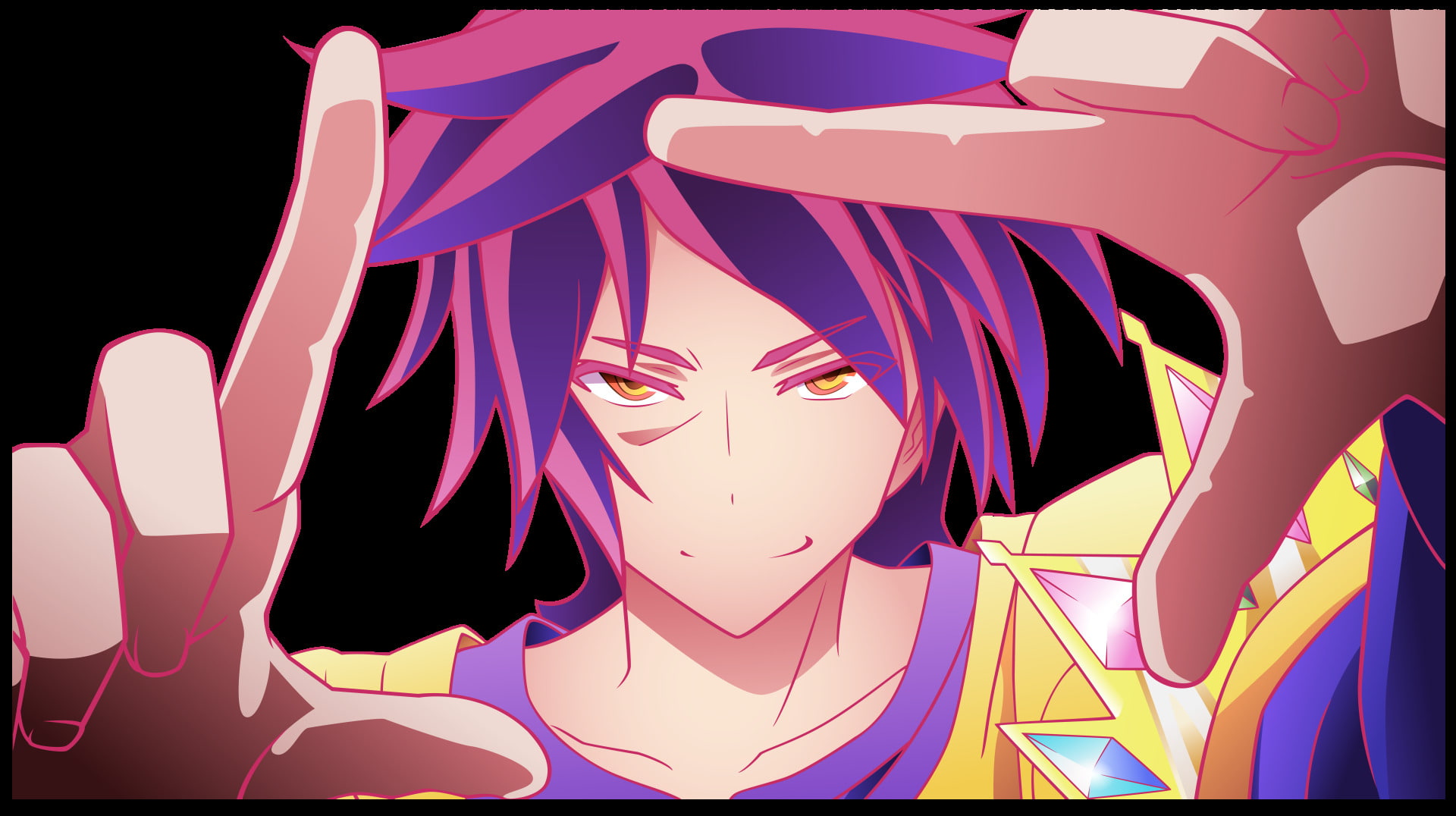 1080P, Yellow Eyes, Sora (No Game No Life), Pink Hair, Purple Hair, No Game No Life, Two-Toned Hair, Anime, Smile, HD Wallpaper