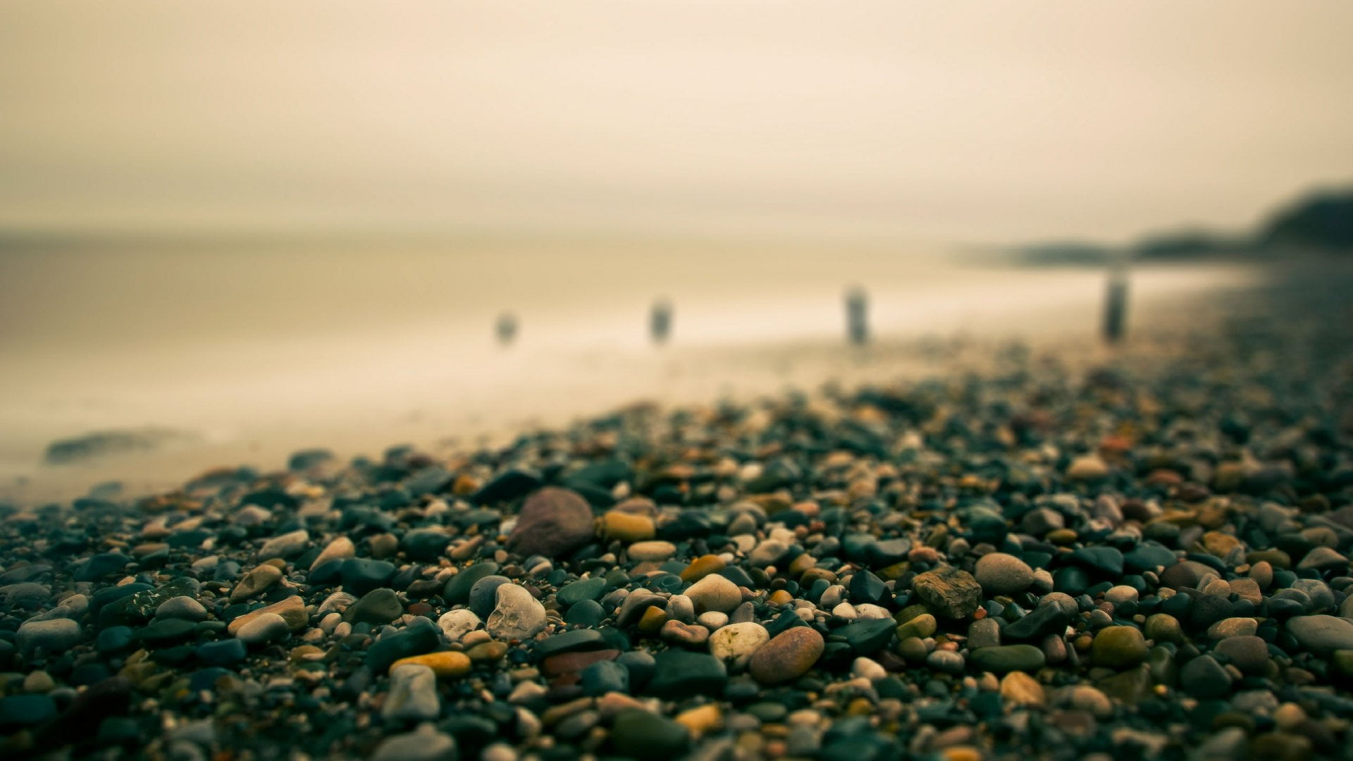 stone, large group of objects, abundance, 1080P, sunset, pebble, sea, selective focus, nature, beach, land, color, landscape, assorted, lot, rock - object, HD Wallpaper