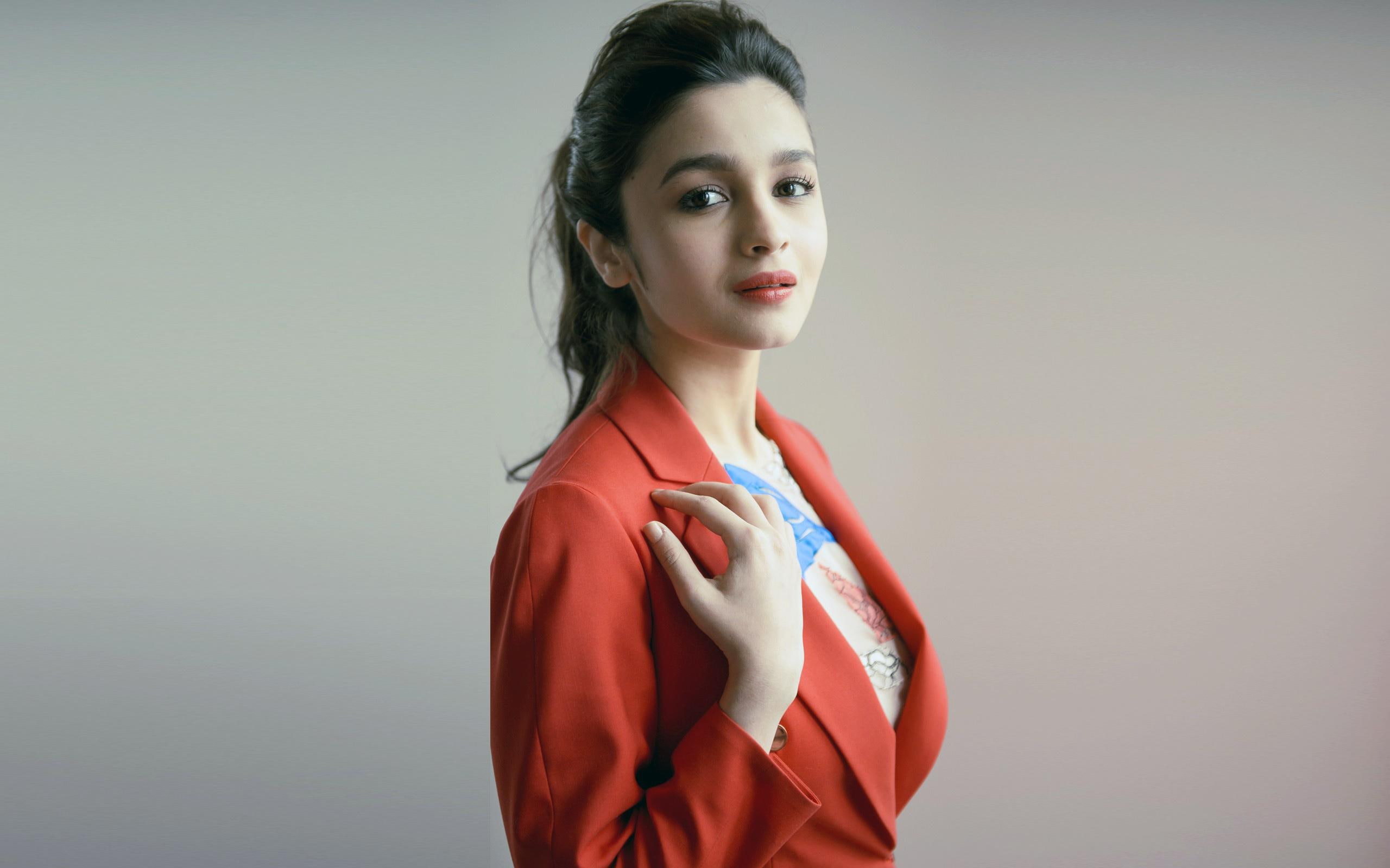 women, red, blazer, bhatt, s, 2K, alia, 2015, HD Wallpaper