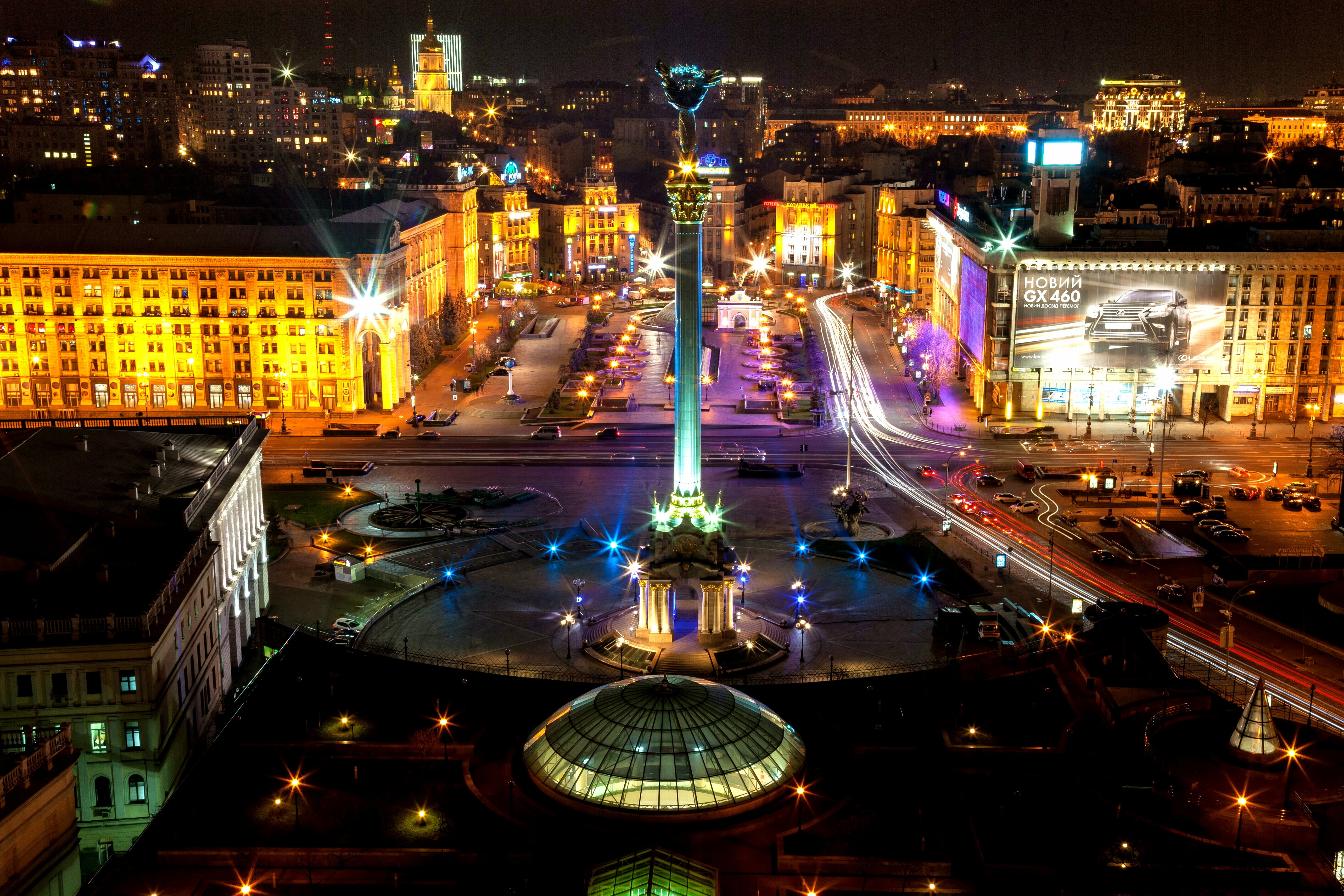 Ukraine, street Light, dark, city, skyscraper, Kiev, 5K, tourism, street, concrete, famous Place, outdoors, water, traffic, light - Natural Phenomenon, HD Wallpaper