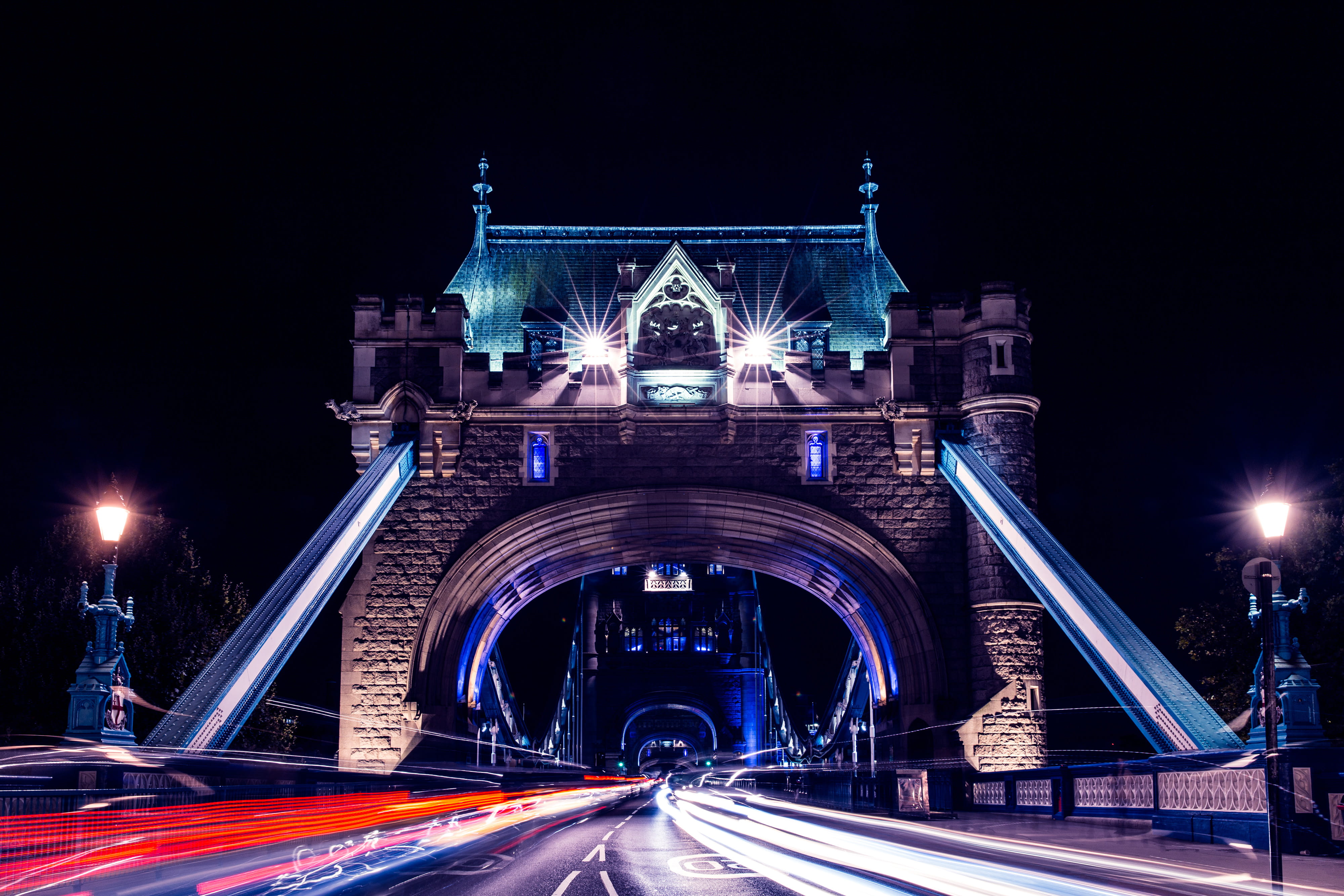 tower, night, London, built Structure, transportation, traffic, no people, speed, exposure, travel Destinations, 4K, bridge - Man Made Structure, cityscape, HD Wallpaper