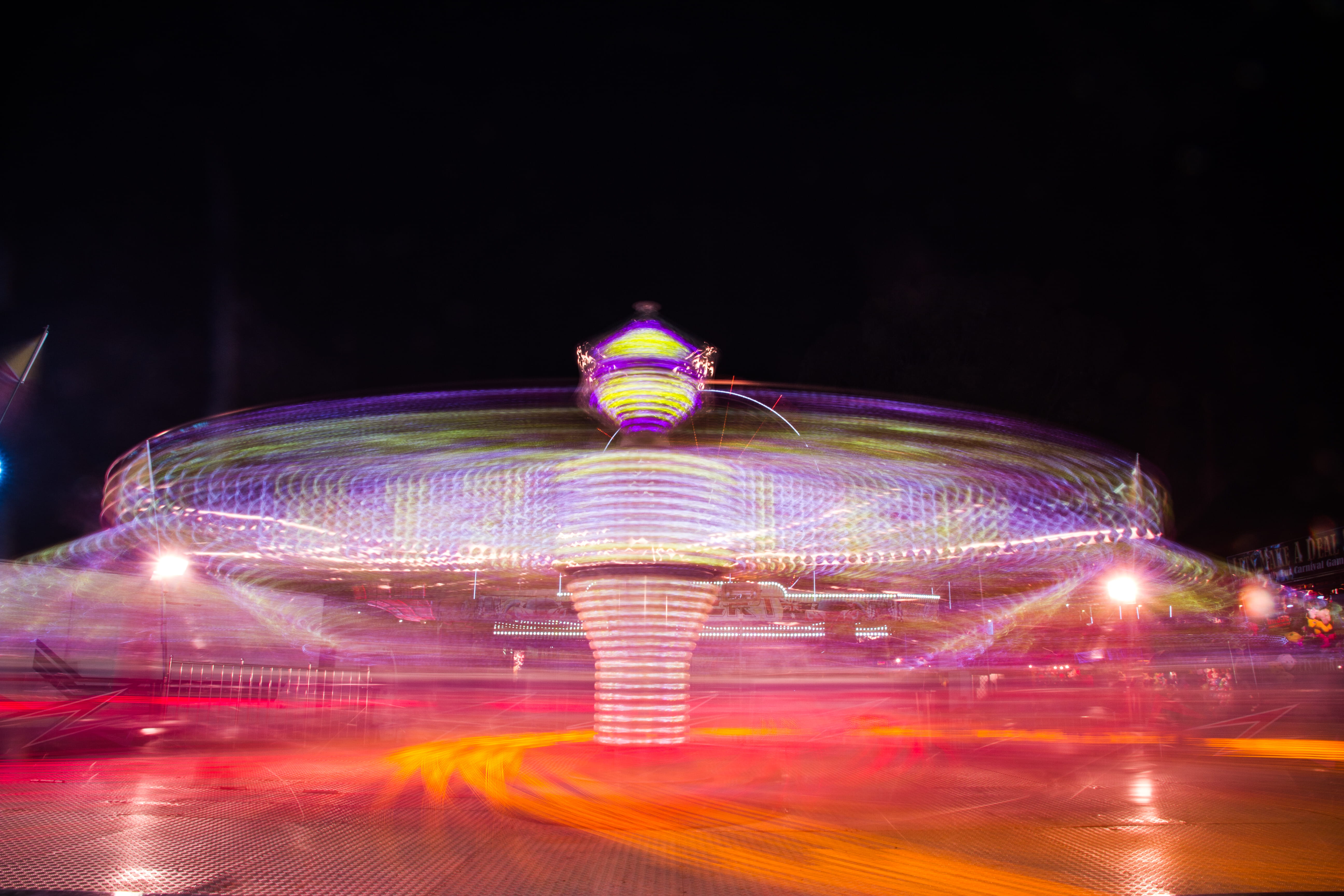 excitement, lighttrails, glowing, night, 5K, show, motion, royalshow, outdoors, travel destinations, light trail, rides, sky, claremont, blurred motion, HD Wallpaper