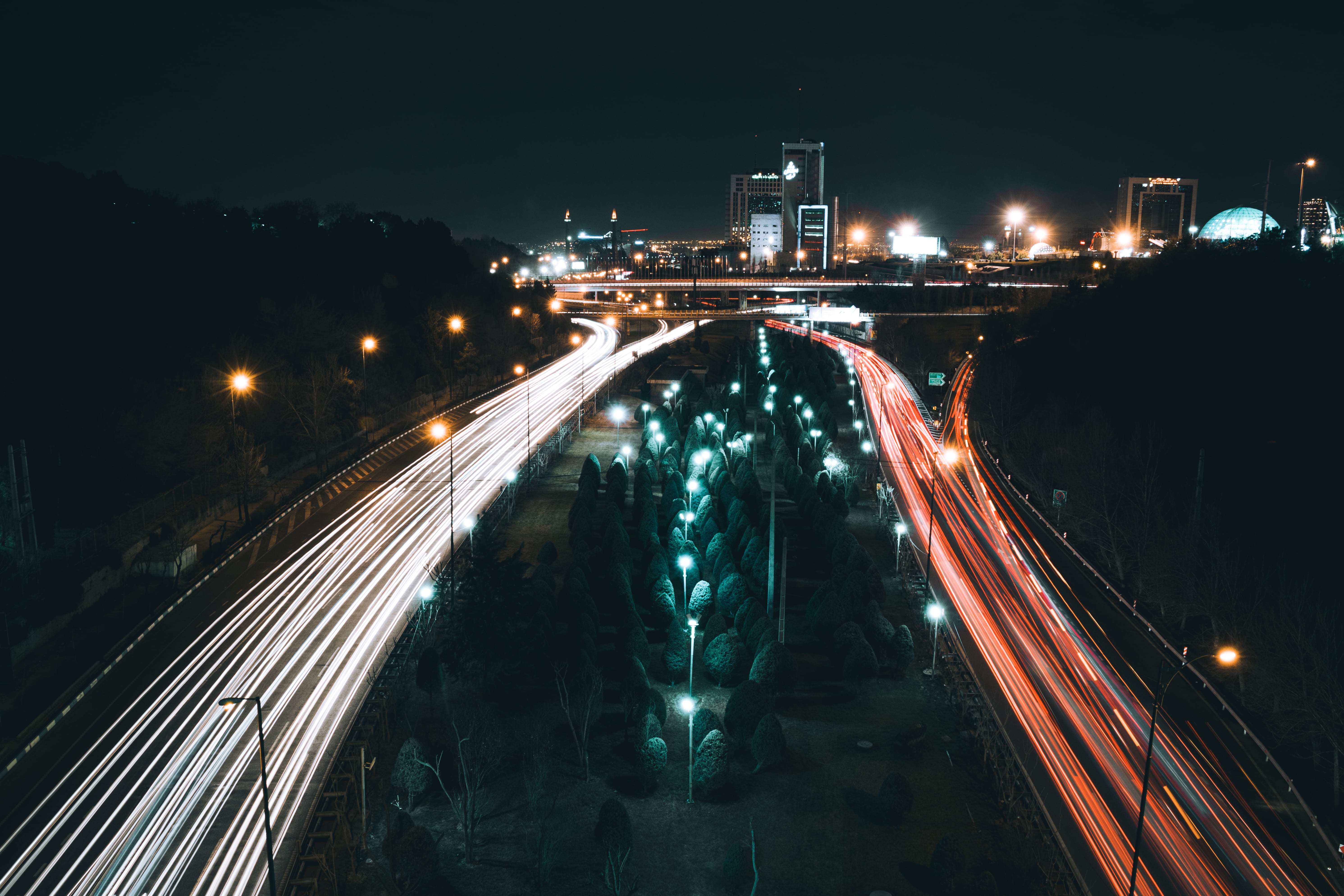 sky, way, town, long exposure, cityscape, light, bridge, tehran, illuminated, multiple lane highway, no people, outdoors, photography, ciryscape, night, HD Wallpaper