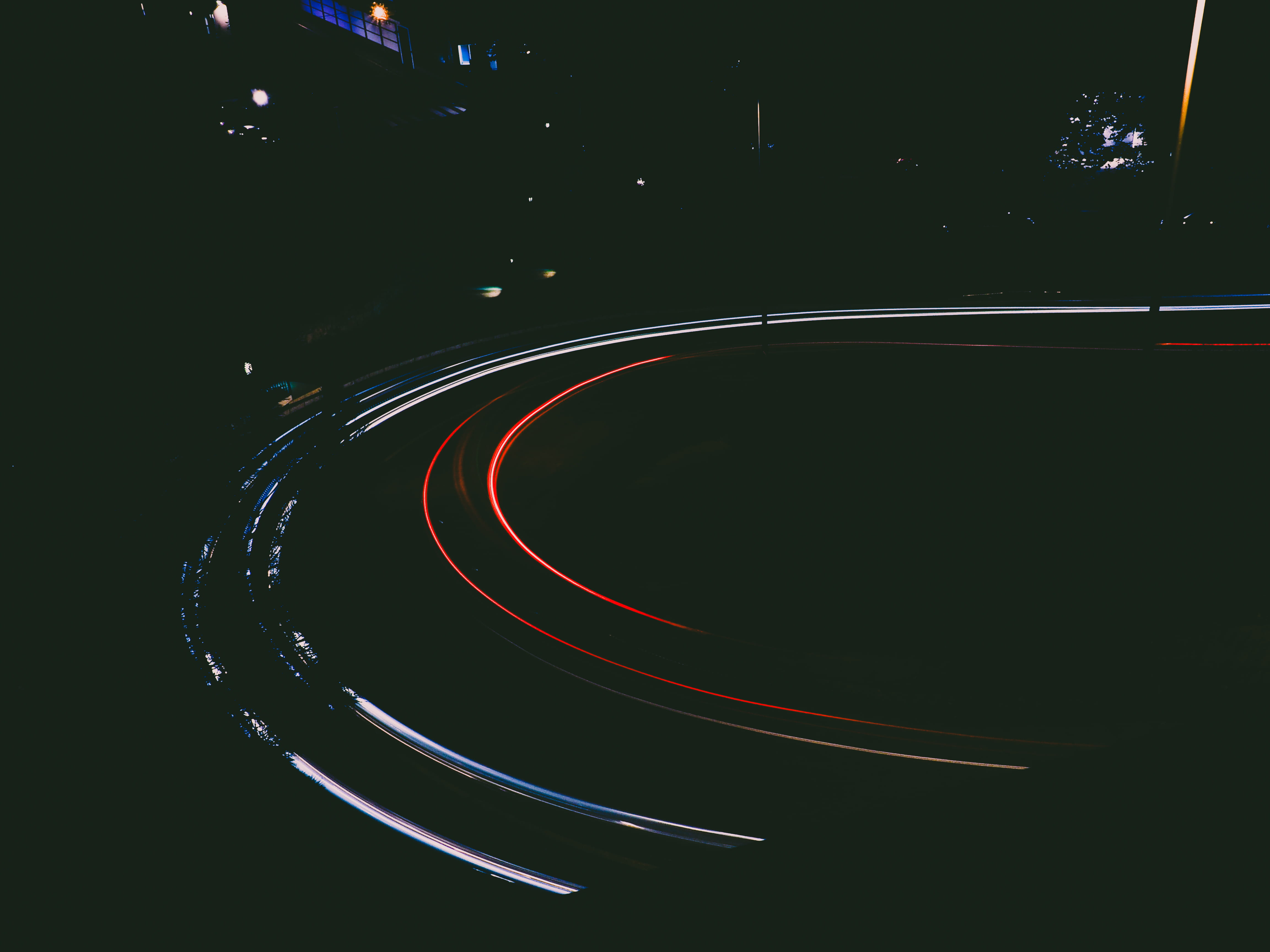 lighttrail, circle, night, geometric shape, outdoors, light trail, street, girona, curve, no people, way, city, transportation, originality, road, illuminated, HD Wallpaper
