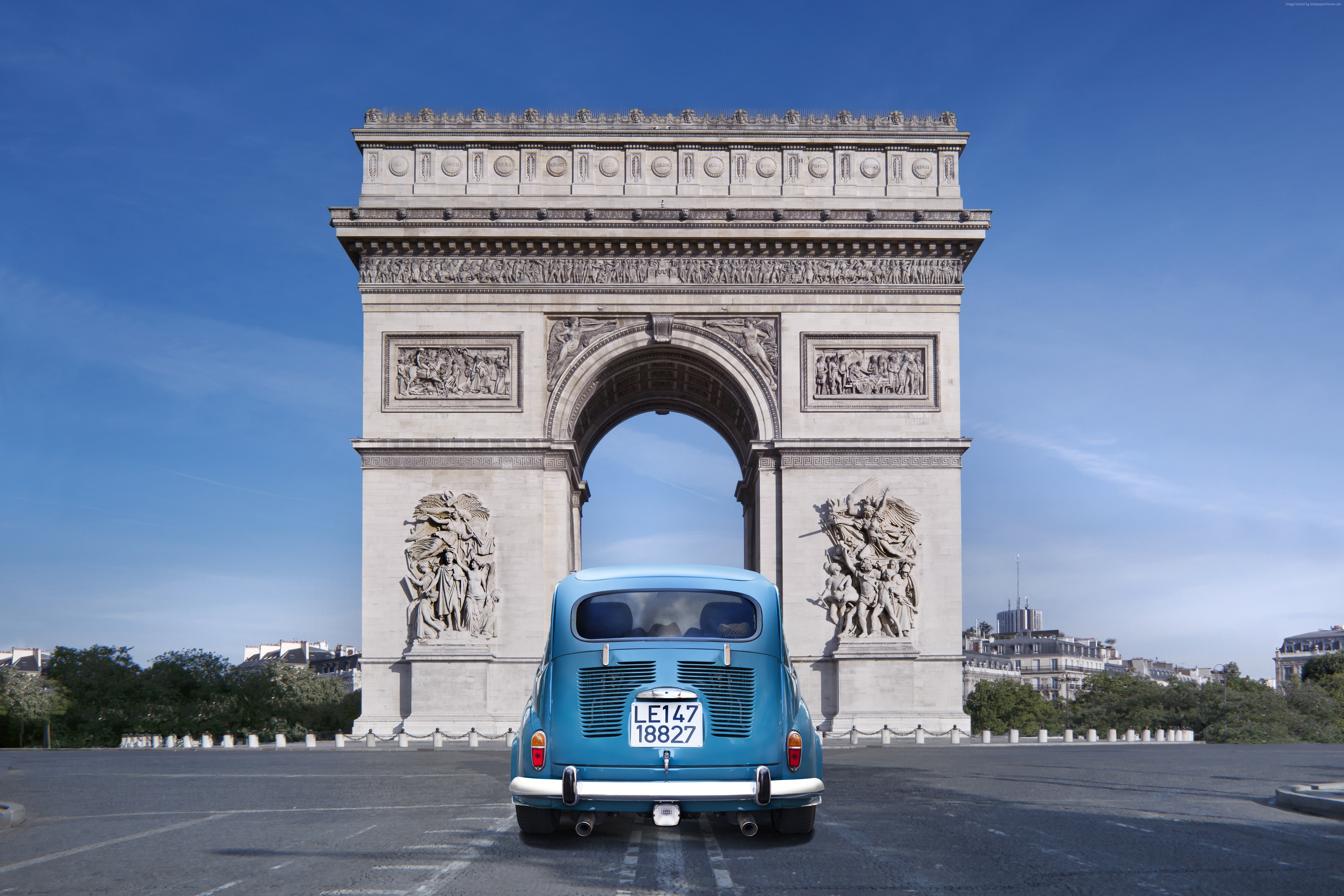 car, monument, France, tourism, travel, 5K, Arc de Triomphe, Paris, HD Wallpaper