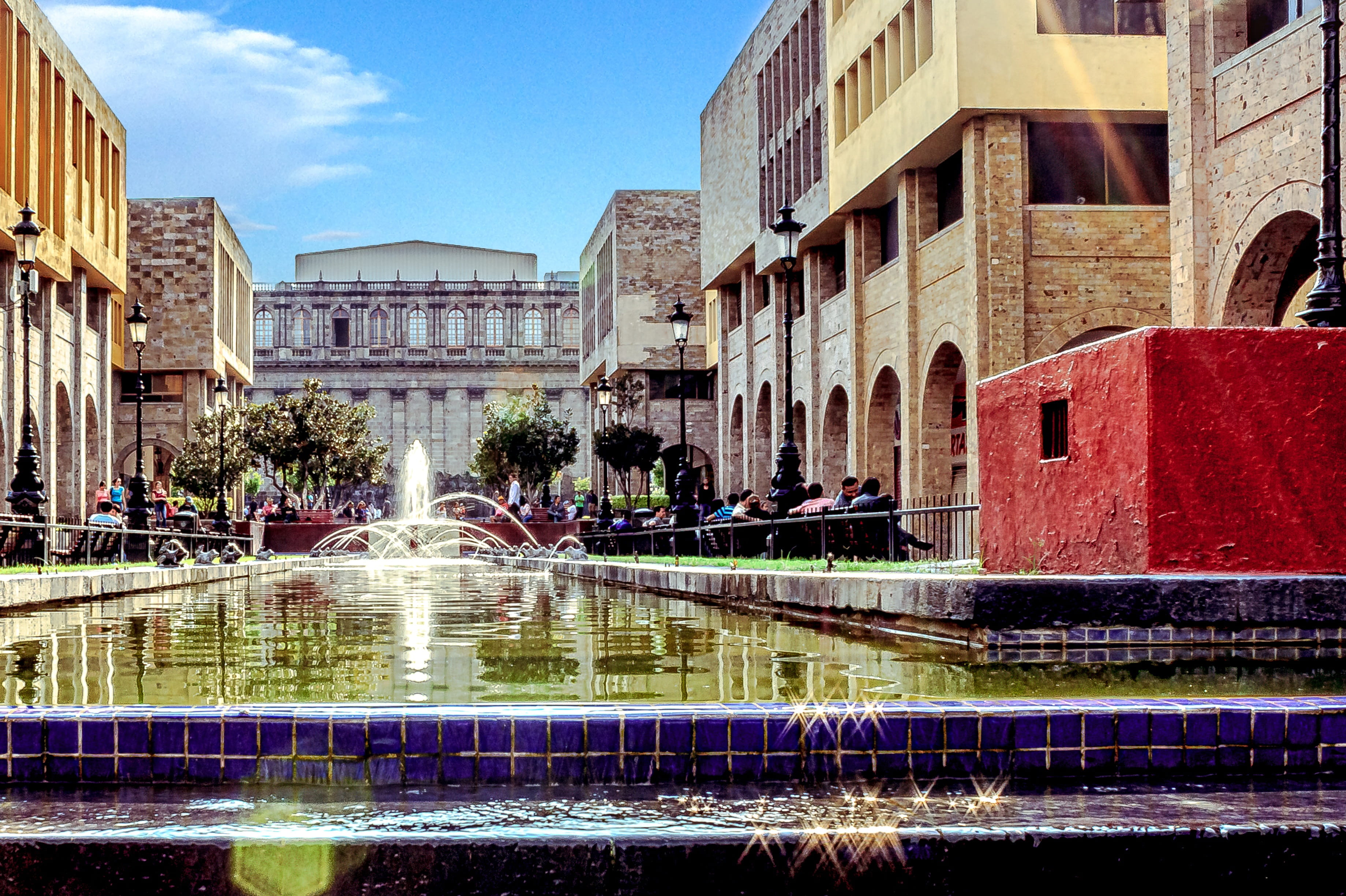 building exterior, latin, travel, mirror water, reflection, urban, city, mexico, tree, buildings, tourism, building, ray of light, outdoors, built structure, HD Wallpaper