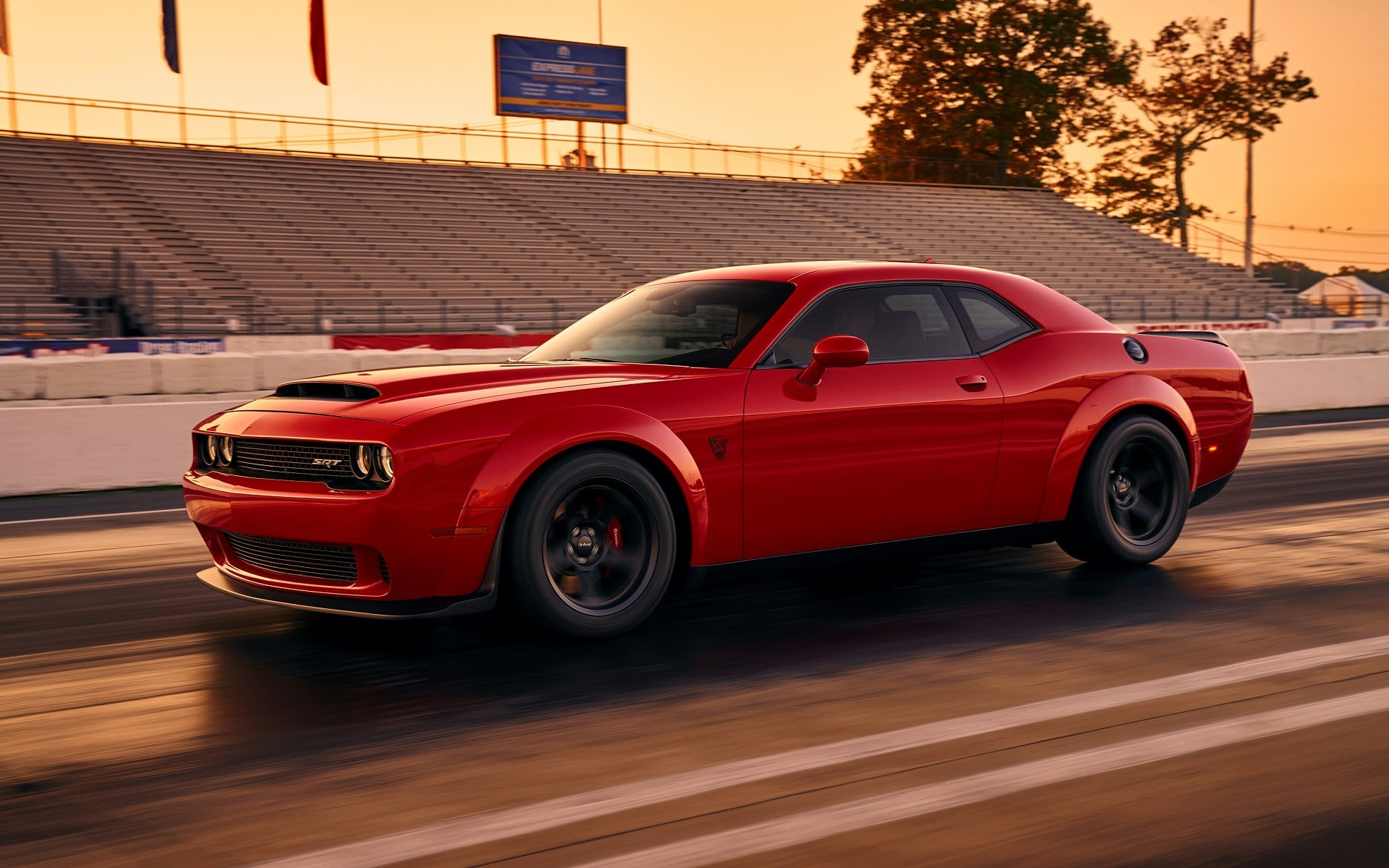Dodge Challenger, car, motion blur, 1080P, red, Dodge, HD Wallpaper