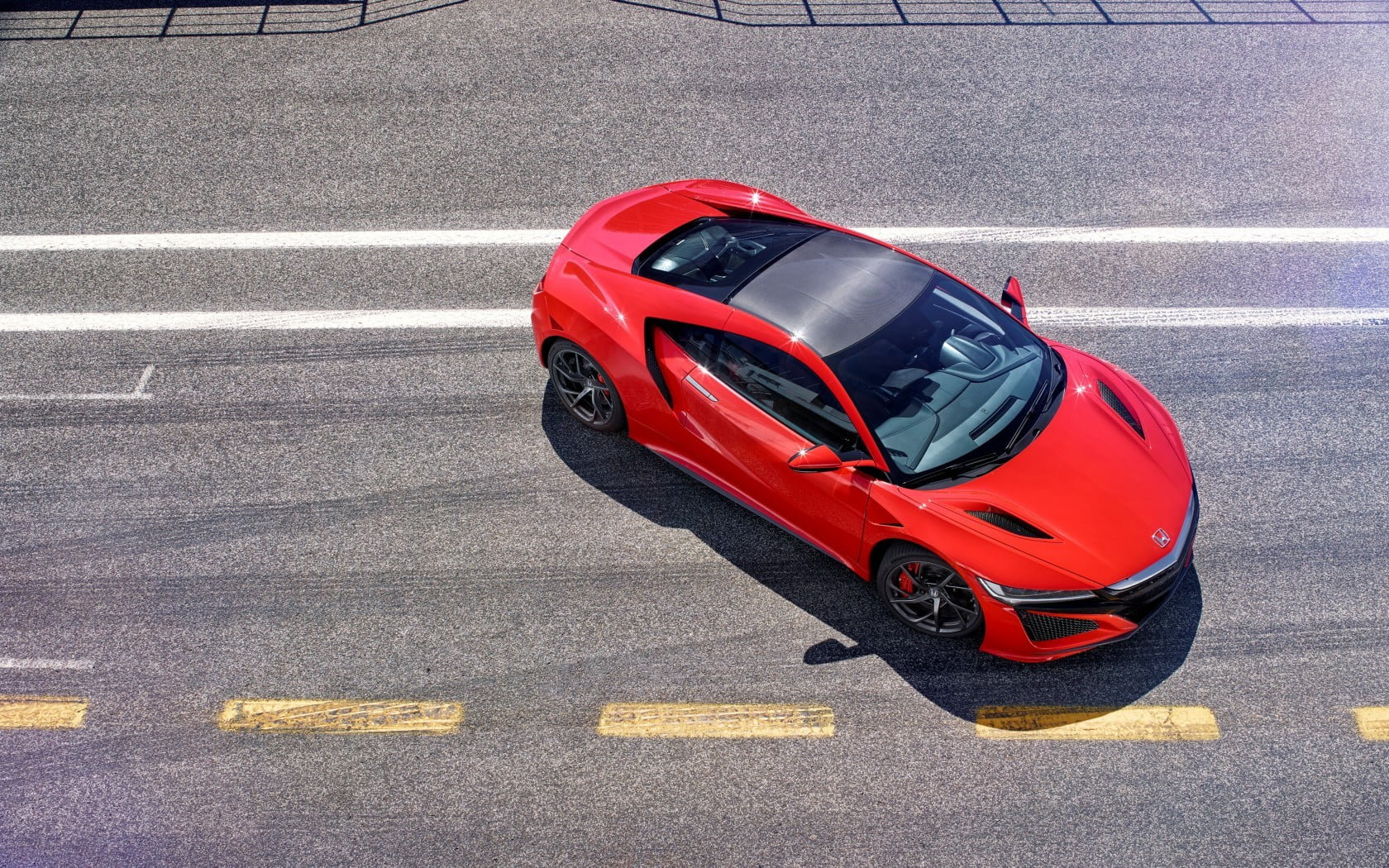 nsx, 720P, city, Honda, motor vehicle, red, street, transportation, land vehicle, motion, road marking, symbol, marking, outdoors, no people, on the move, HD Wallpaper