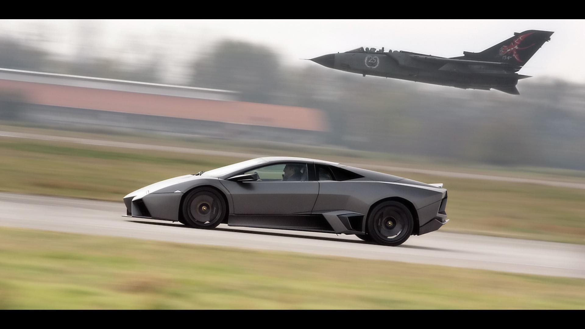 Panavia Tornado, Lamborghini Reventon, jet fighter, motion blur, 1080P, car, HD Wallpaper
