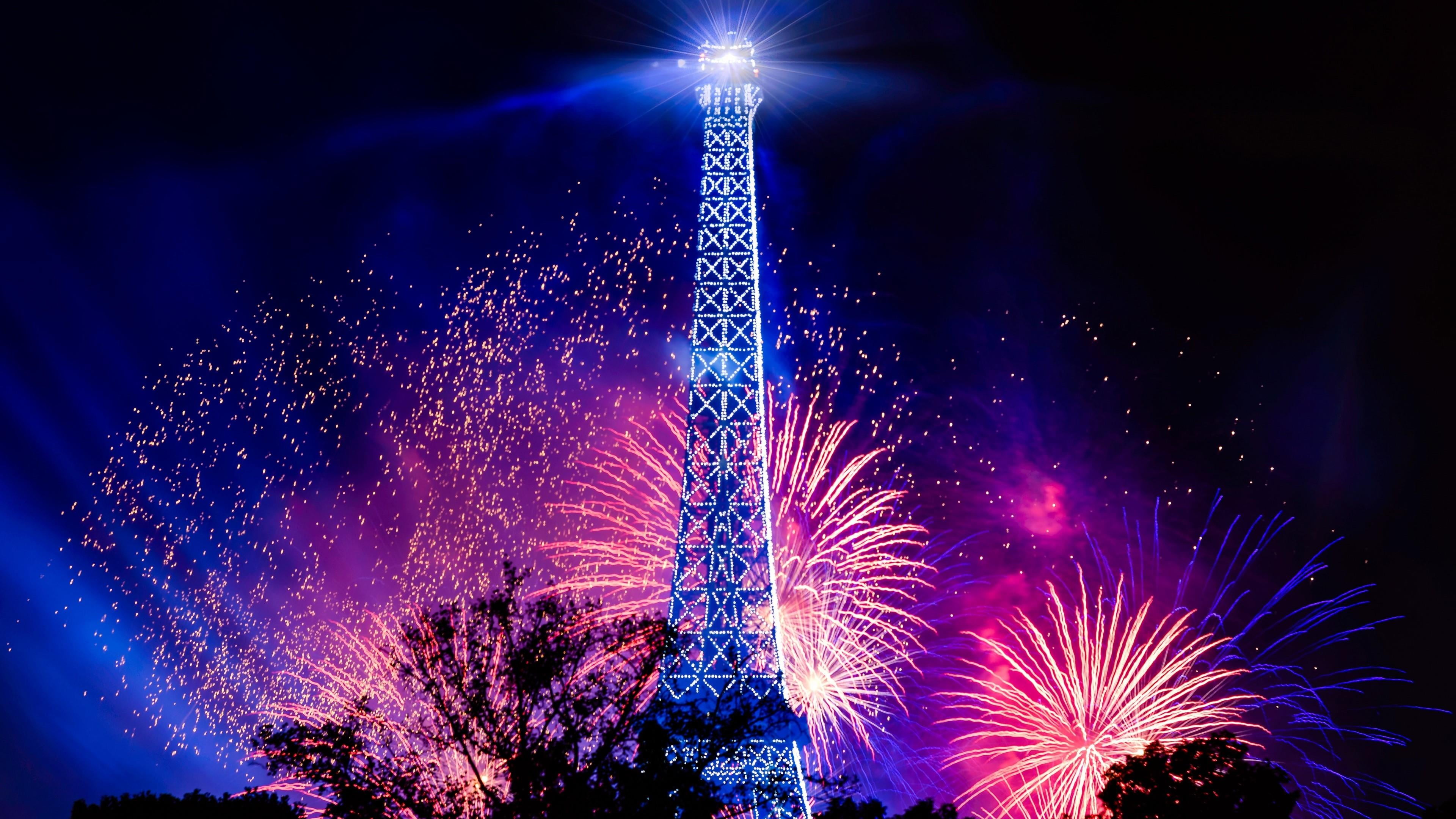 celebration event, purple, eiffel tower, paris, exploding, firework, multi colored, fête, public event, no people, recreation, light, motion, firework - man made object, HD Wallpaper