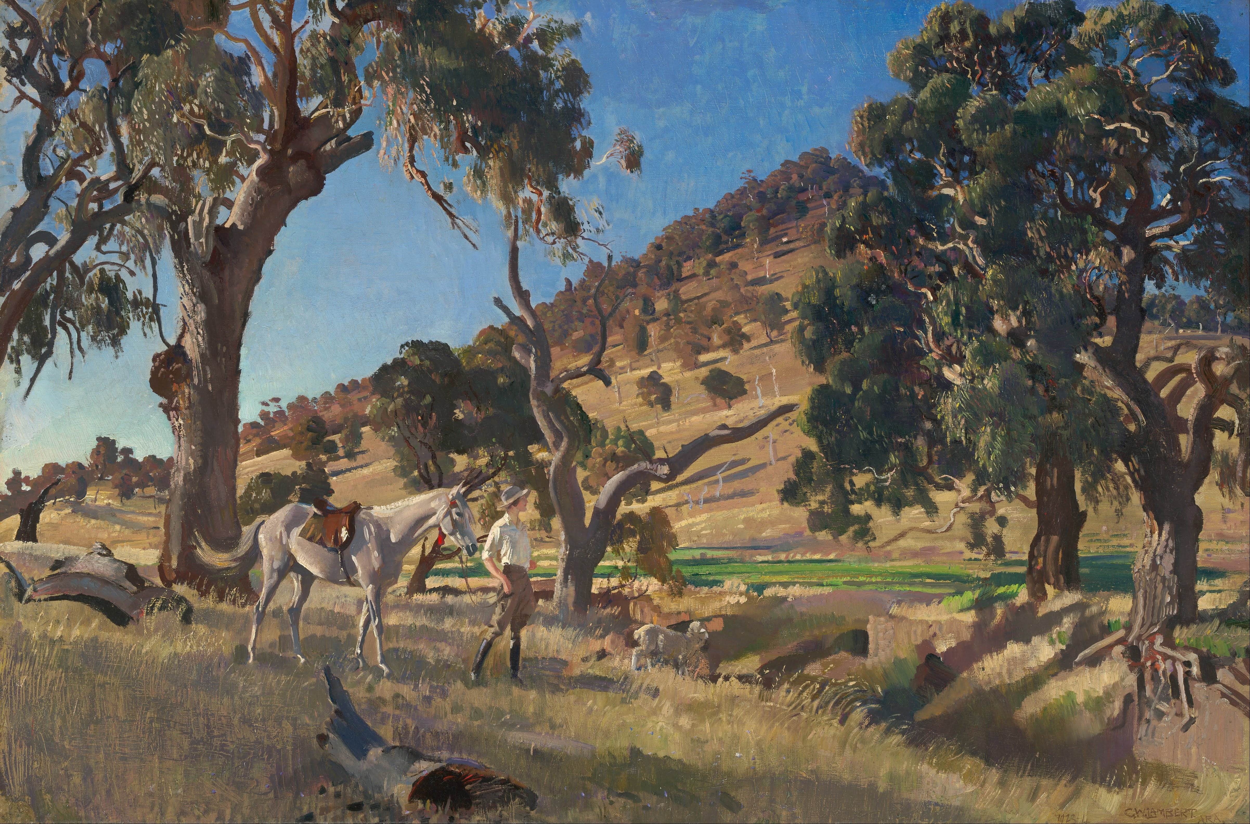 scenics - nature, artistry, beauty in nature, environment, oil on canvas, george lambert, 4K, scenic, woods, plant, art, growth, tranquil scene, no people, HD Wallpaper