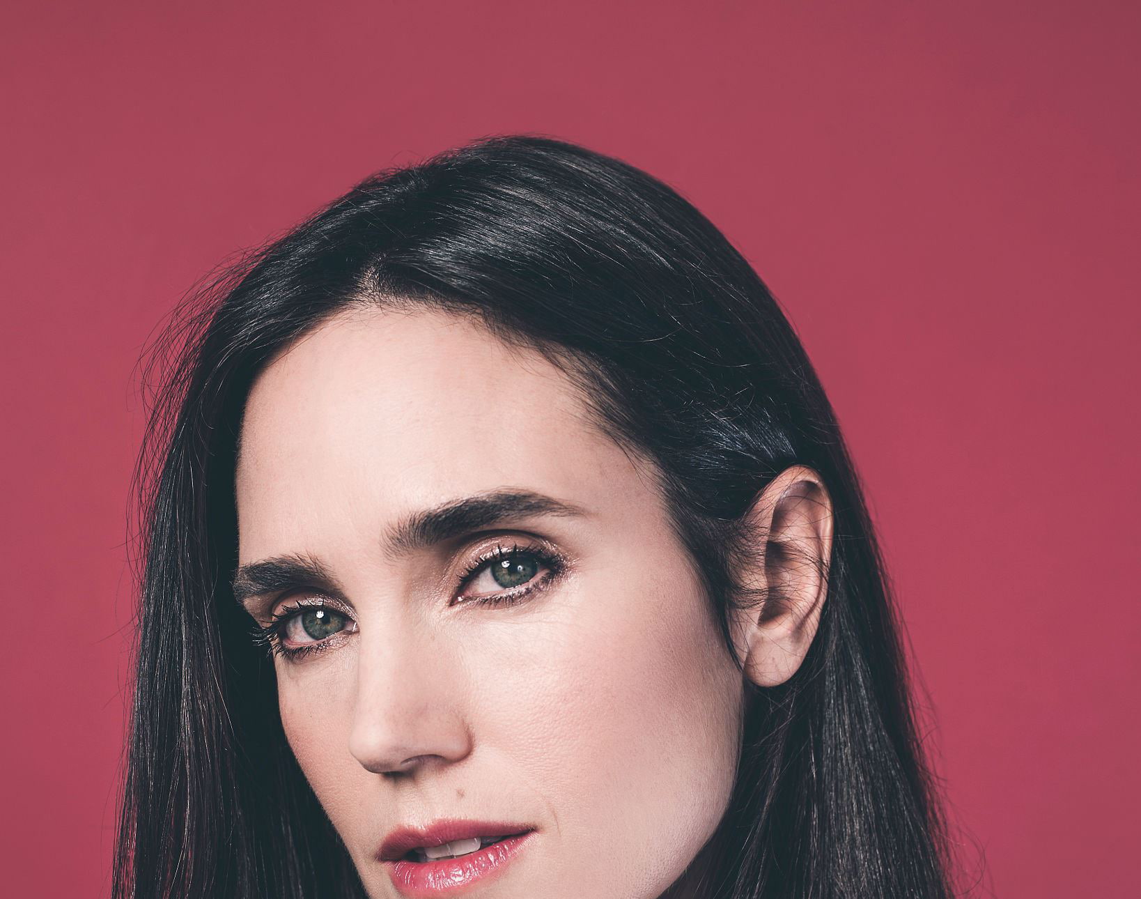 colored background, beauty, contemplation, human face, green eyes, actress, headshot, 720P, beautiful woman, looking at camera, body part, Jennifer Connelly, HD Wallpaper