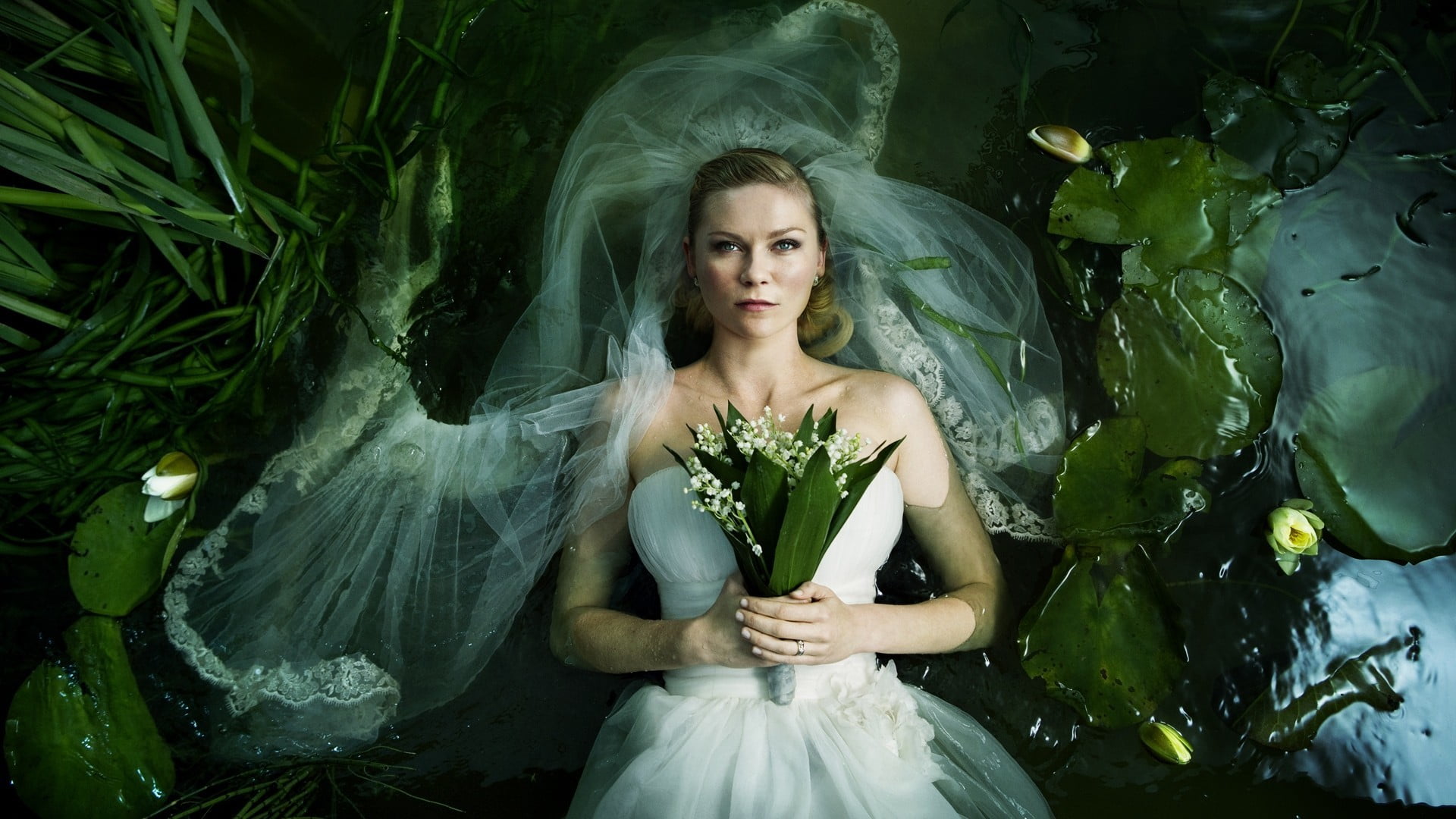 plant, leaf, one person, beauty, portrait, Kirsten Dunst, adult, beautiful people, brides, plant part, clothing, beautiful woman, green color, hairstyle, HD Wallpaper