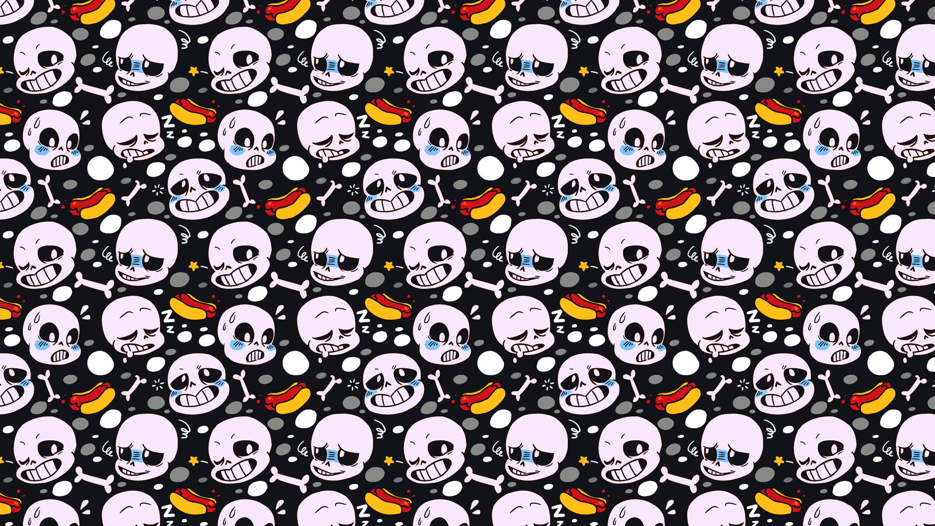 Sans (Undertale), abundance, indoors, multi colored, studio shot, large group of objects, Hot Dog, creativity, geometric shape, circle, Video Game, food, HD Wallpaper
