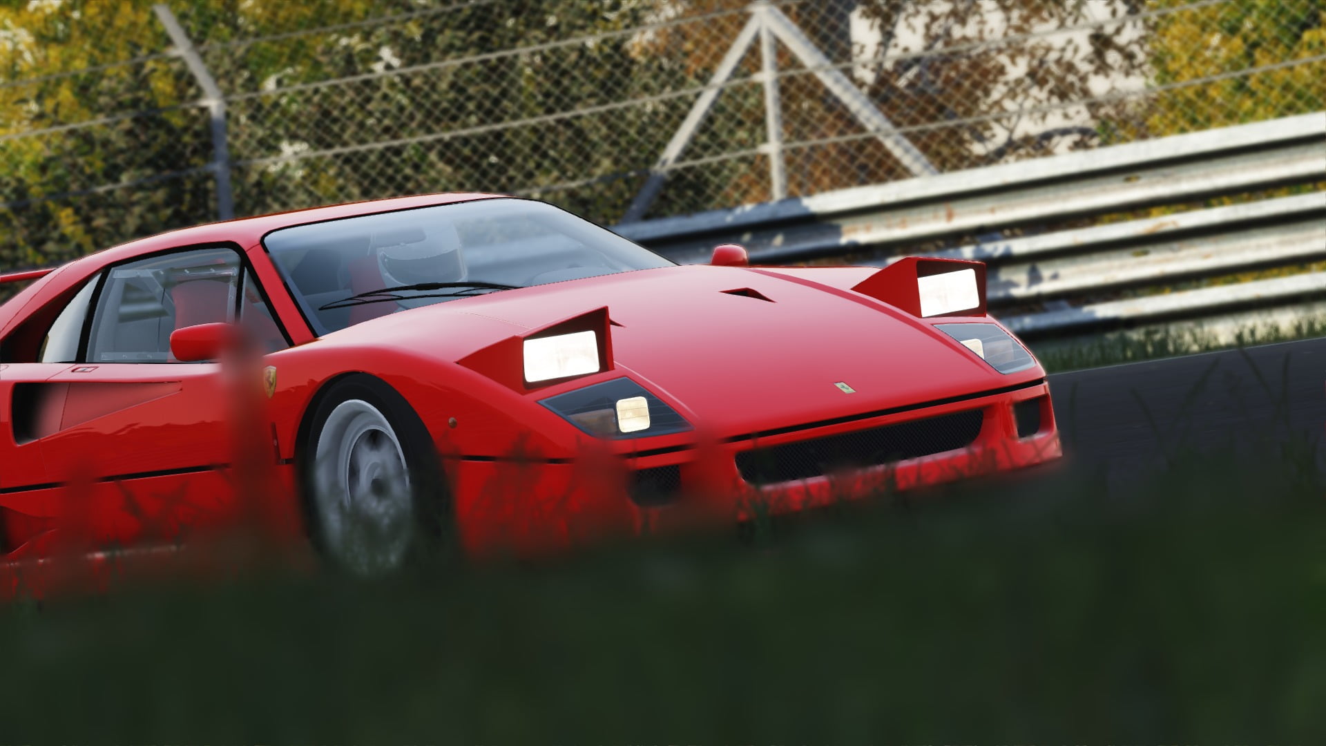 architecture, outdoors, red, sports car, built structure, motor vehicle, nature, 1080P, no people, car, Nordschleife, travel, Assetto Corsa, day, transportation, HD Wallpaper
