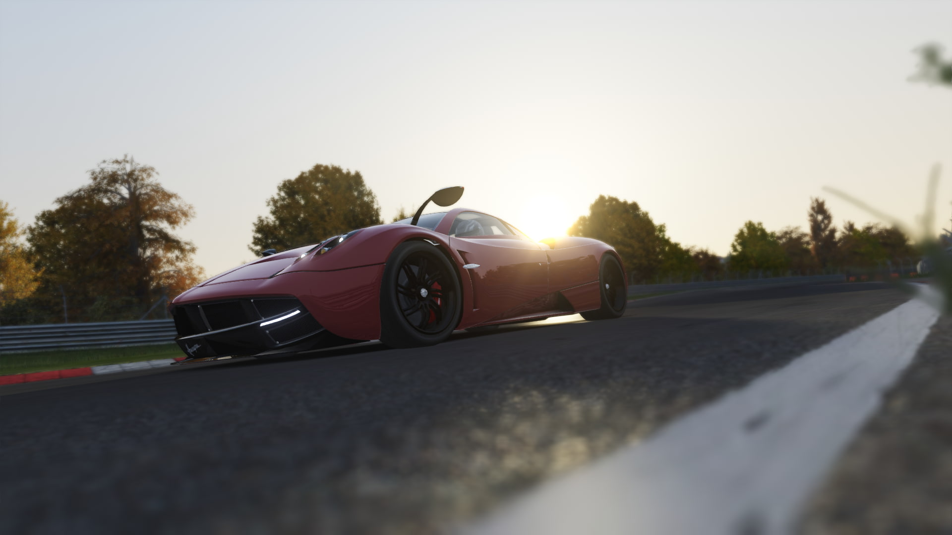 street, sunset, transportation, sky, travel, land vehicle, sunlight, Assetto Corsa, no people, mode of transportation, road, tree, motor vehicle, selective focus, HD Wallpaper