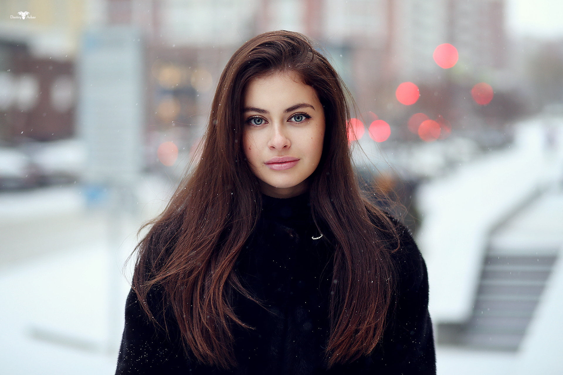 looking at camera, beauty, one person, front view, snowing, smiling, young women, teenager, waist up, beautiful woman, long hair, winter, snow, women, hair, HD Wallpaper
