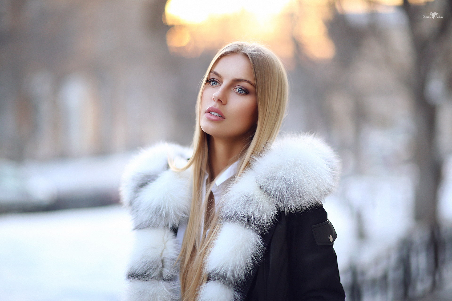 open mouth, 1080P, Alena, black jackets, young adult, fur, hair, young women, warm clothing, beauty, coat, clothing, face, adult, blue eyes, one person, HD Wallpaper
