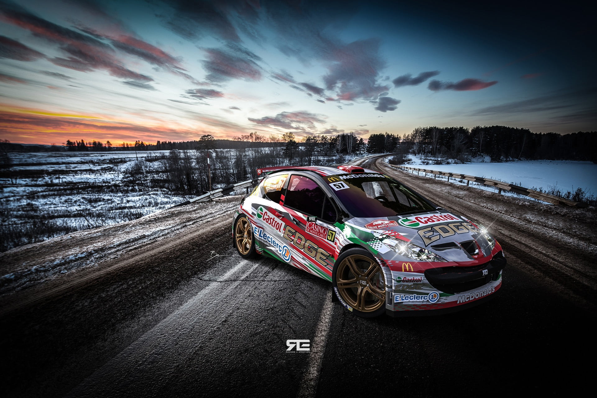 speed, landscape, sky, Peugeot 207, winter, vehicle, nature, Benoit Fraylon, sunset, road, Peugeot, 1080P, motion, motor vehicle, mode of transportation, HD Wallpaper