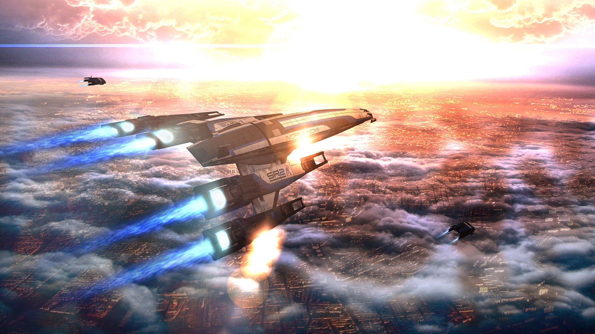 normandy, mass, spaceships, video games, sunlight, effect, hd, 1080P, HD Wallpaper