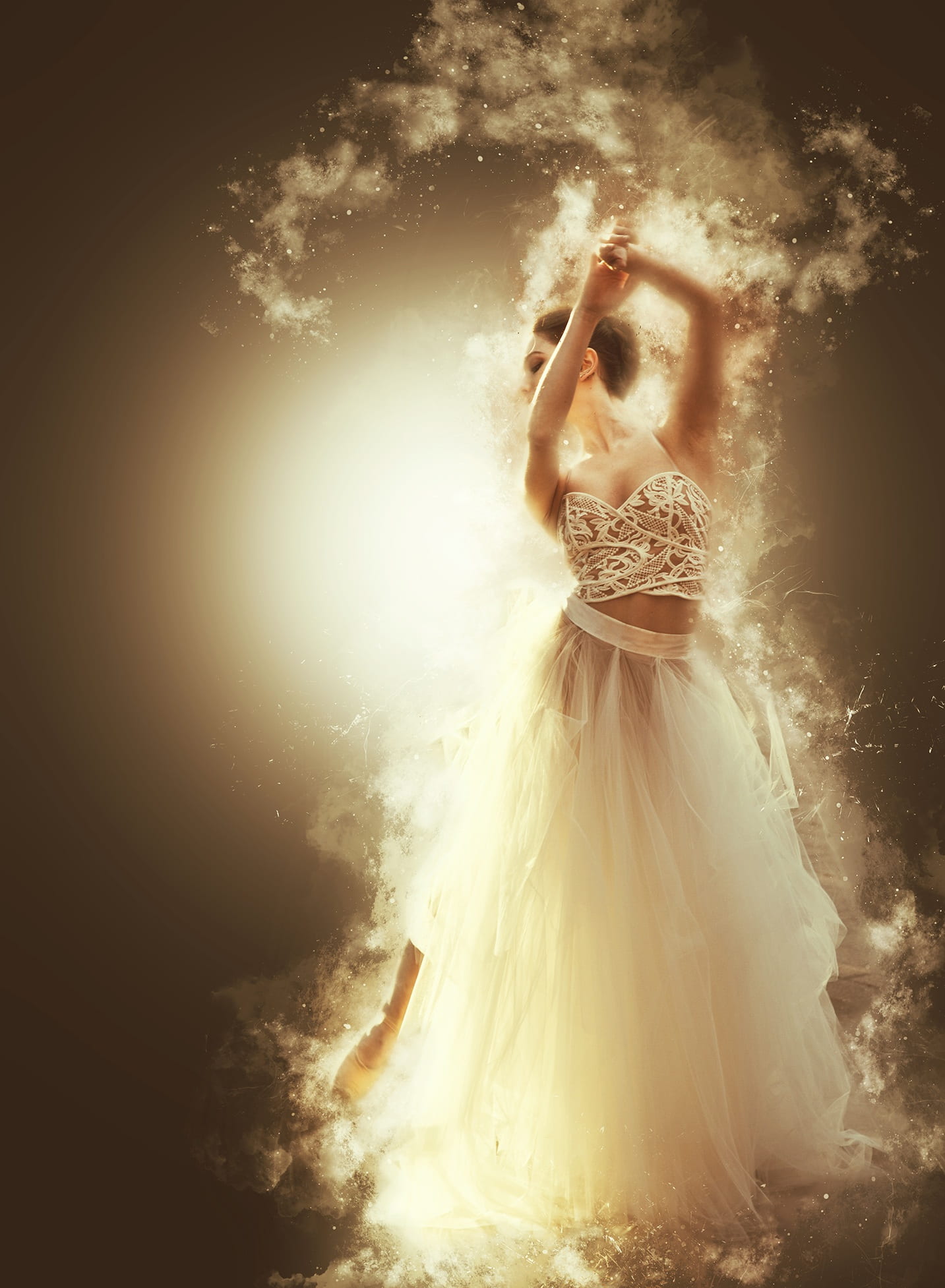 human arm, dress, standing, women, adult, smoky, arms raised, digital composite, white, young, pizzo, beautiful people, beauty, dream, dance, 1080P, formal wear, Phone HD Wallpaper