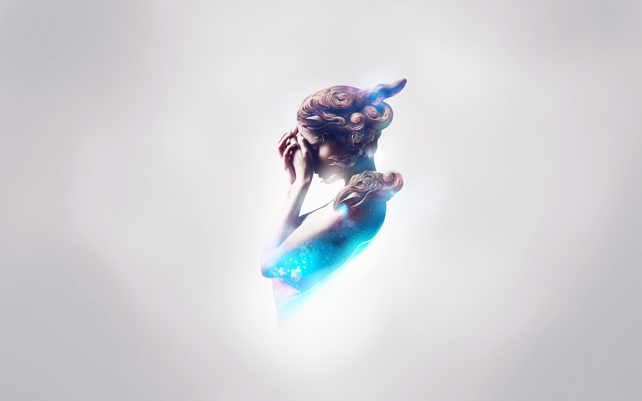 artwork, copy space, studio shot, alien, ethereal, blue, 2K, dreamlike, one animal, white background, digital art, young adult, full length, hairstyle, HD Wallpaper