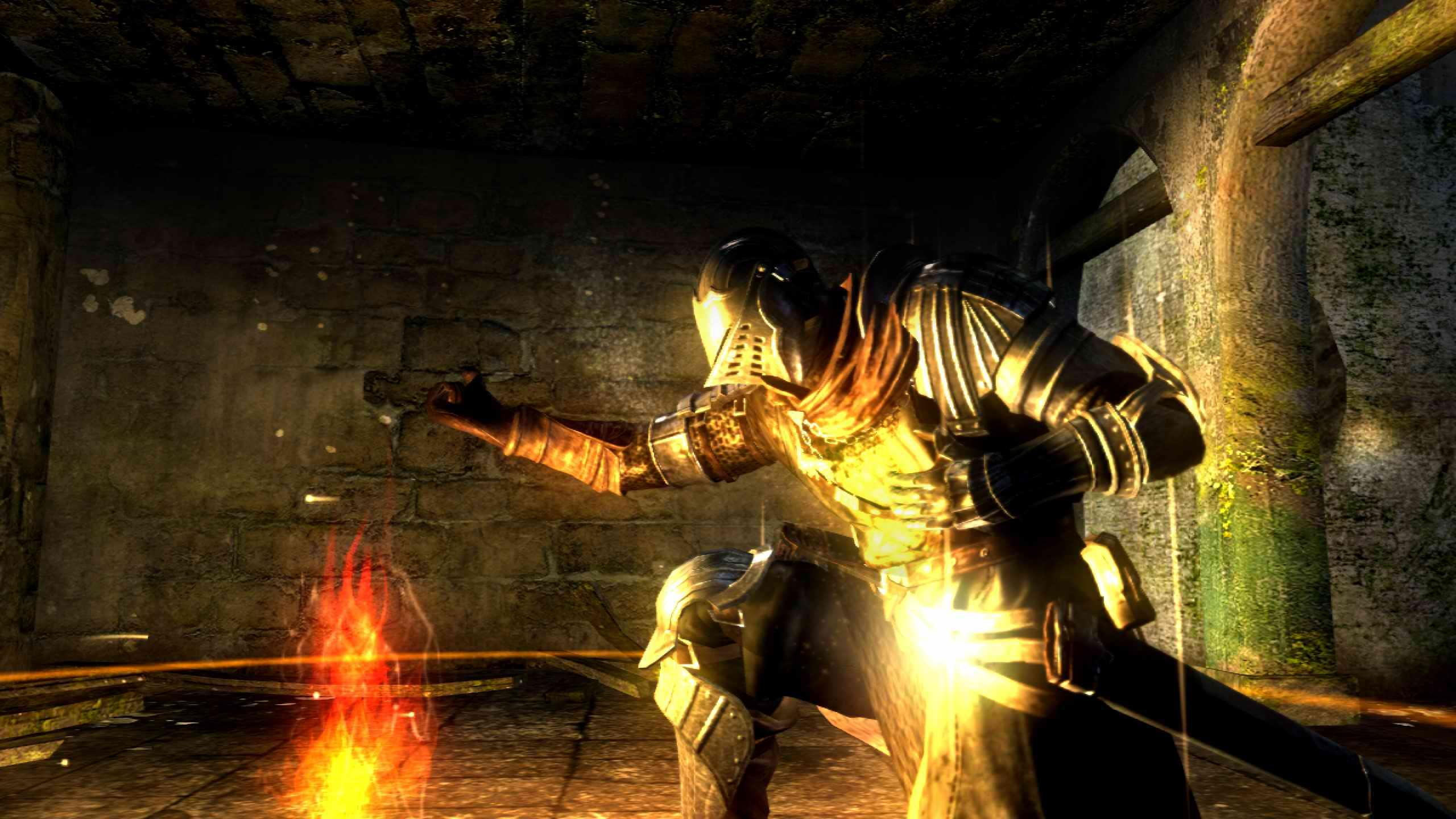 bonfire, castle, dark souls, knight, games, kindling, dark, elite knight, fire, knight armor, souls, video game, 2K, HD Wallpaper