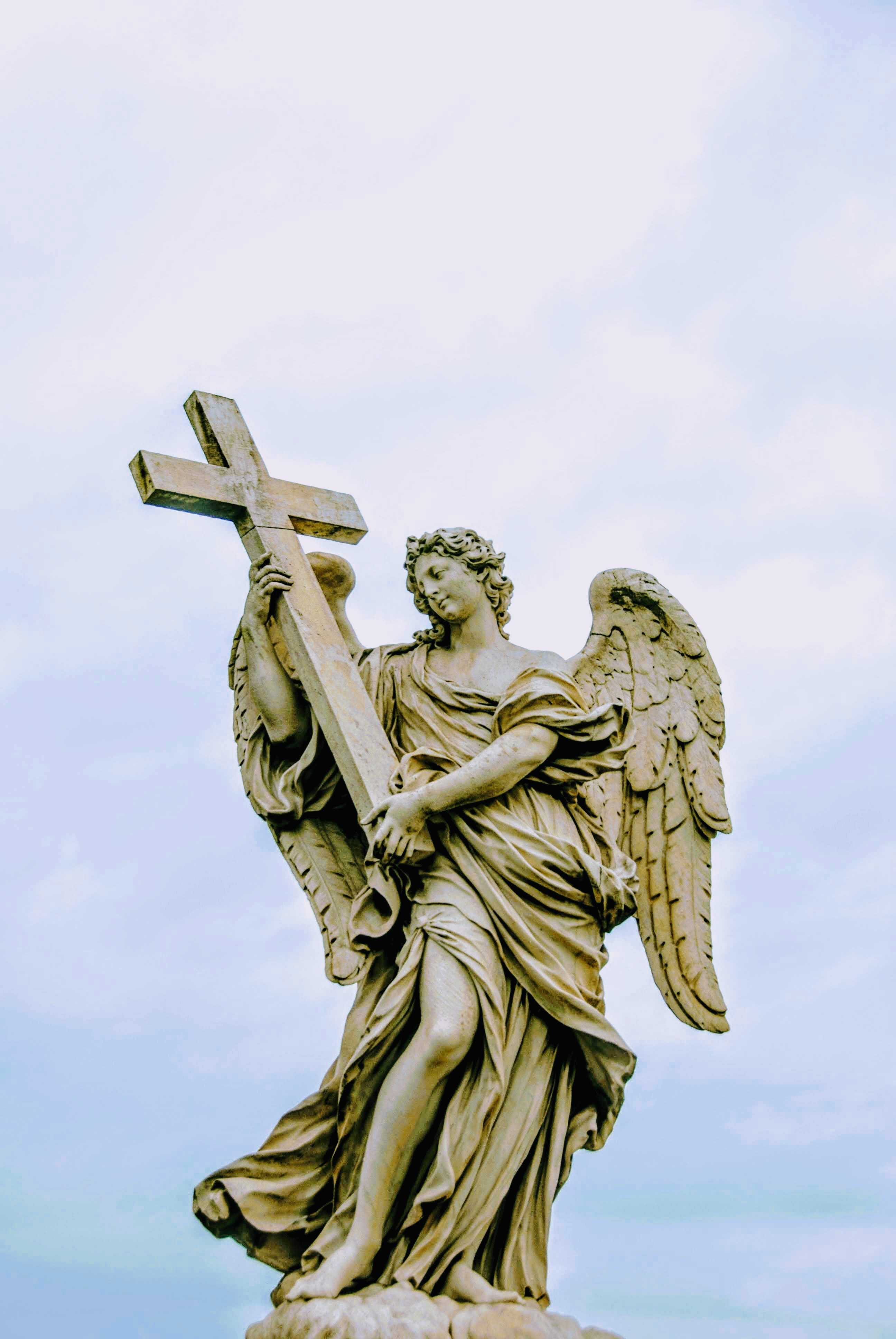 female likeness, meal, crucifix, craft, angle, bronze, food, human representation, no people, representation, human, belief, day, outdoors, sculpture, ivory, Phone HD Wallpaper