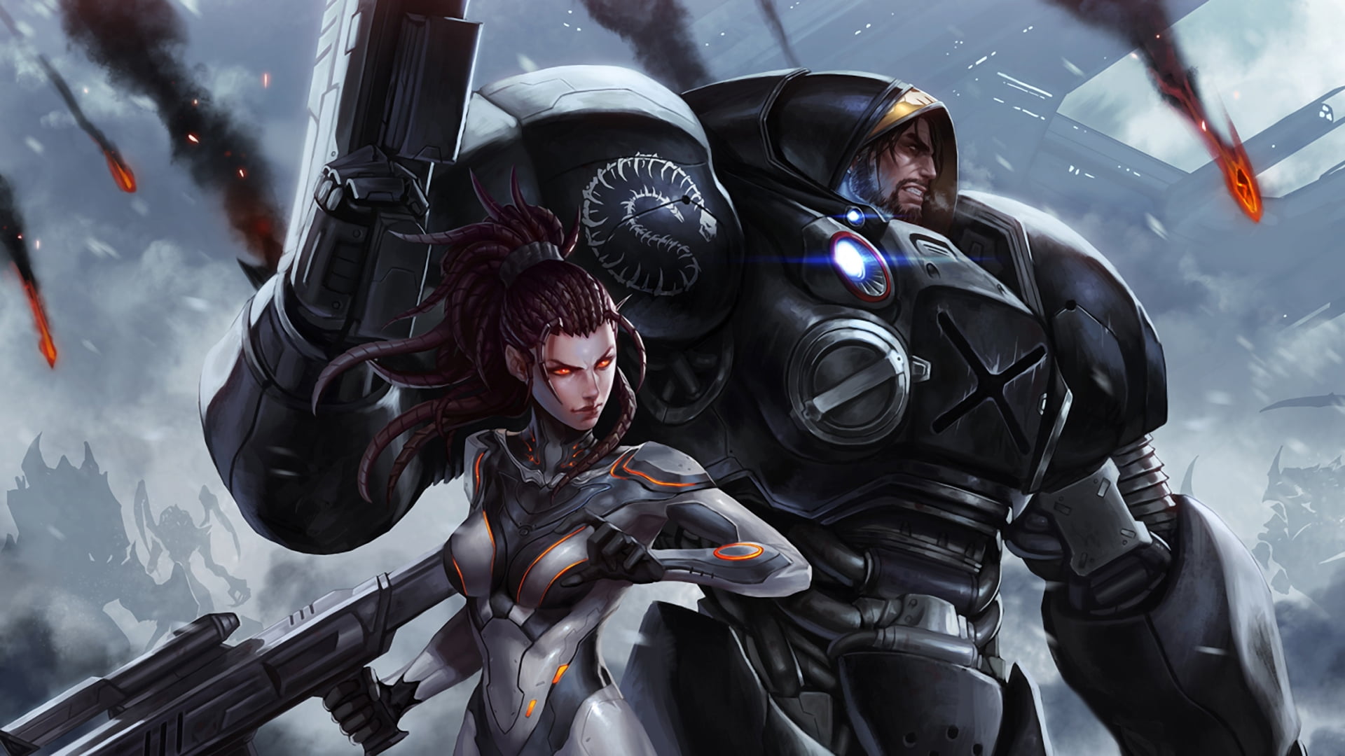 war, Jim Raynor, female, alien, black Color, law, nature, digital, aggression, imagination, character, waist up, real people, silhouettes, judgment Day - Apocalypse, HD Wallpaper