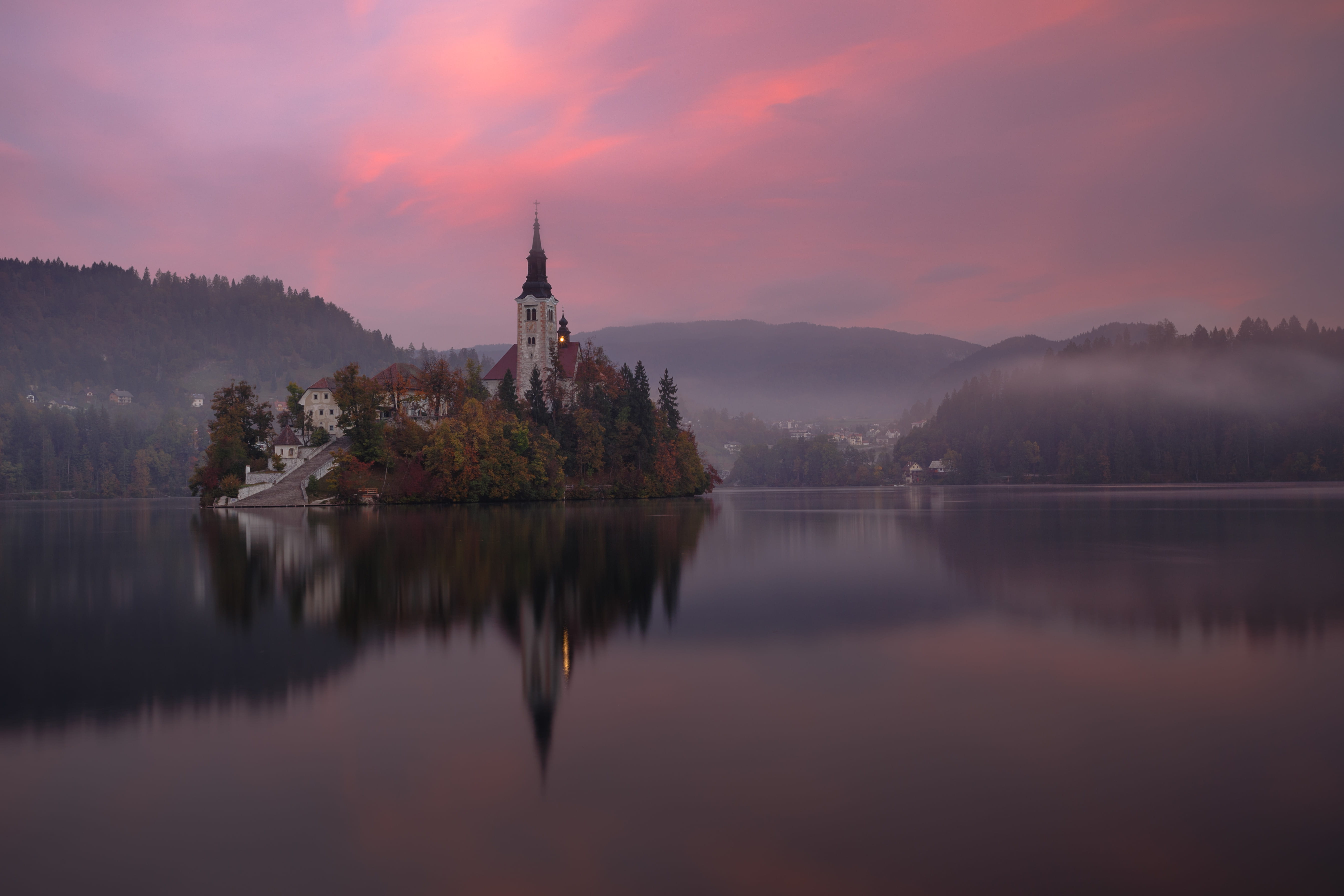 scenics, lake, famous Place, church, place of worship, beauty in nature, built structure, tranquility, nature, painted house, architecture, tranquil scene, HD Wallpaper
