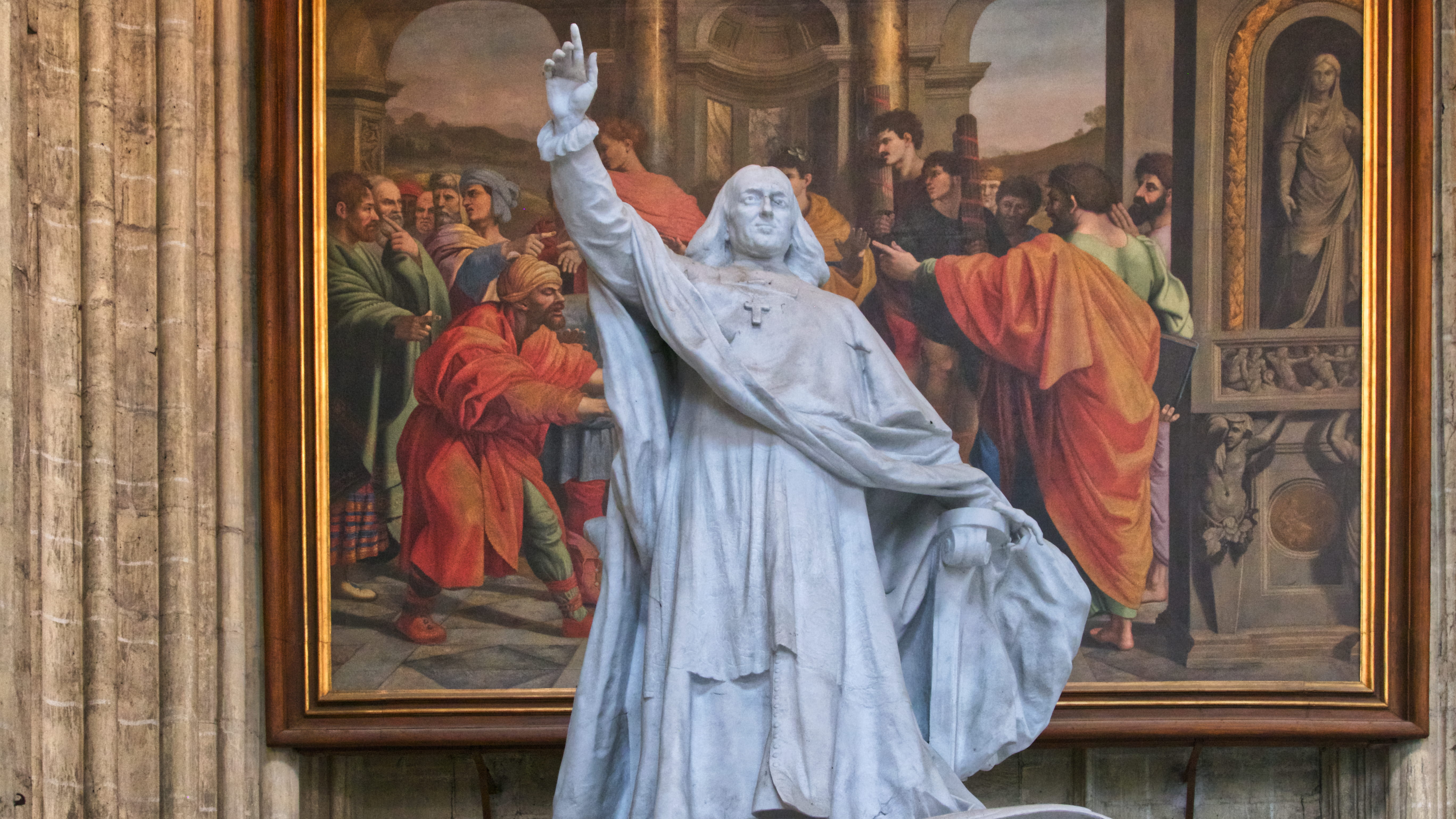 cathédrale saint-étienne de meaux, building, sculpture, creativity, religion, human, meaux, archangel, painting, 5K, place of worship, male likeness, building exterior, HD Wallpaper