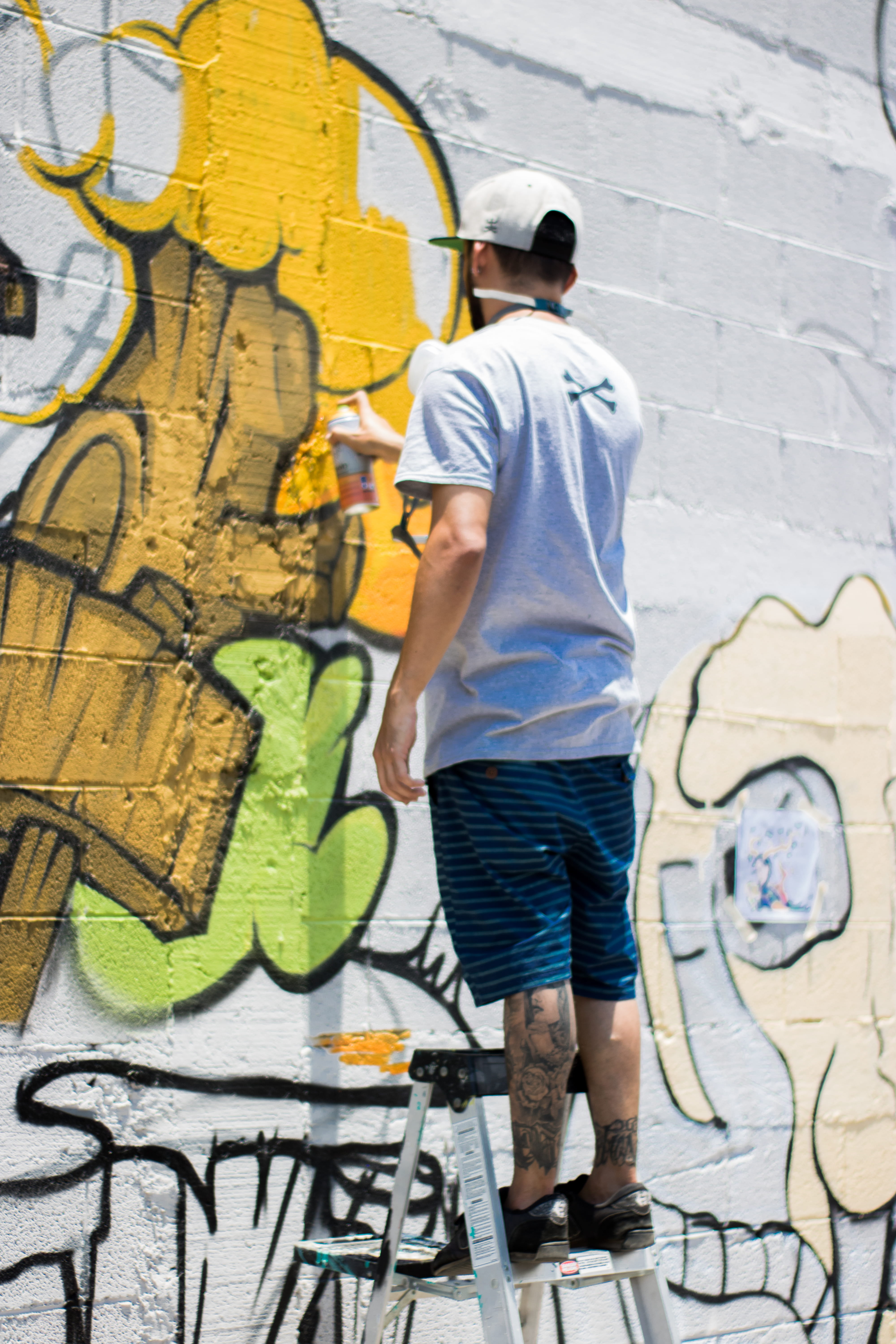 outdoors, responsibility, paint, mural, skill, wall, person, shoe, painting, apparel, rear view, denim, daytime, young adult, undershirt, street art, architecture, Phone HD Wallpaper