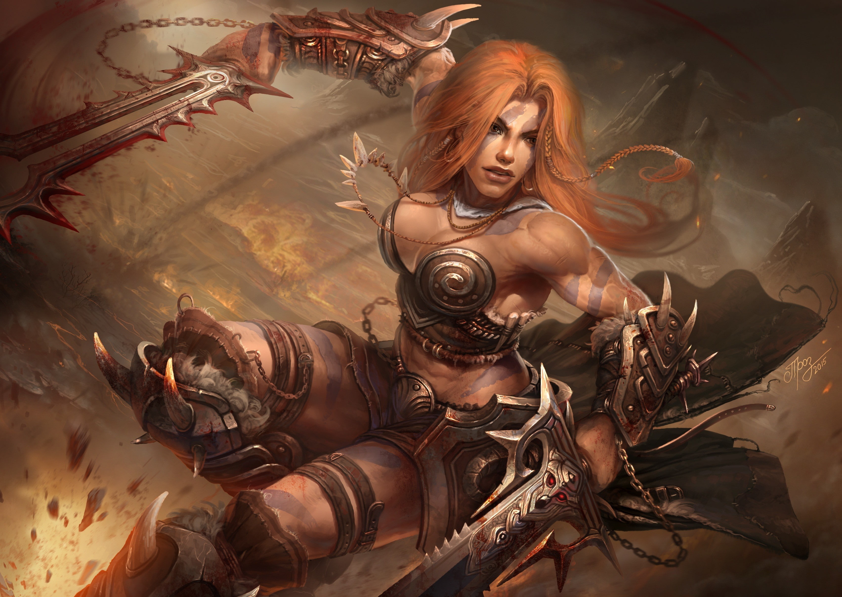 Barbarian, Diablo III, artwork, 2K, fantasy art, HD Wallpaper