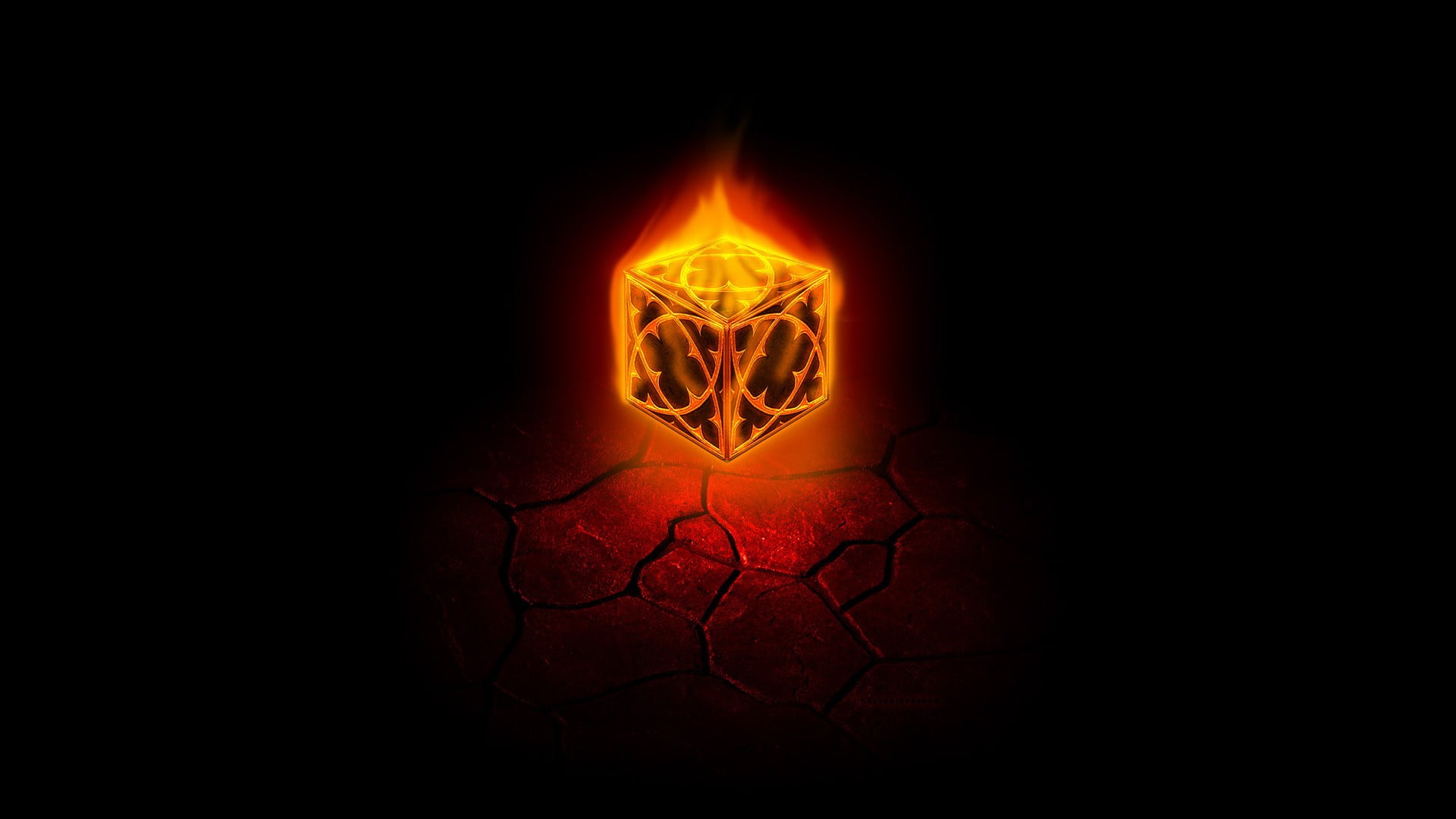 electric lamp, fire, single object, heat - temperature, red, warning sign, no people, Diablo III, glowing, fire - natural phenomenon, black background, HD Wallpaper