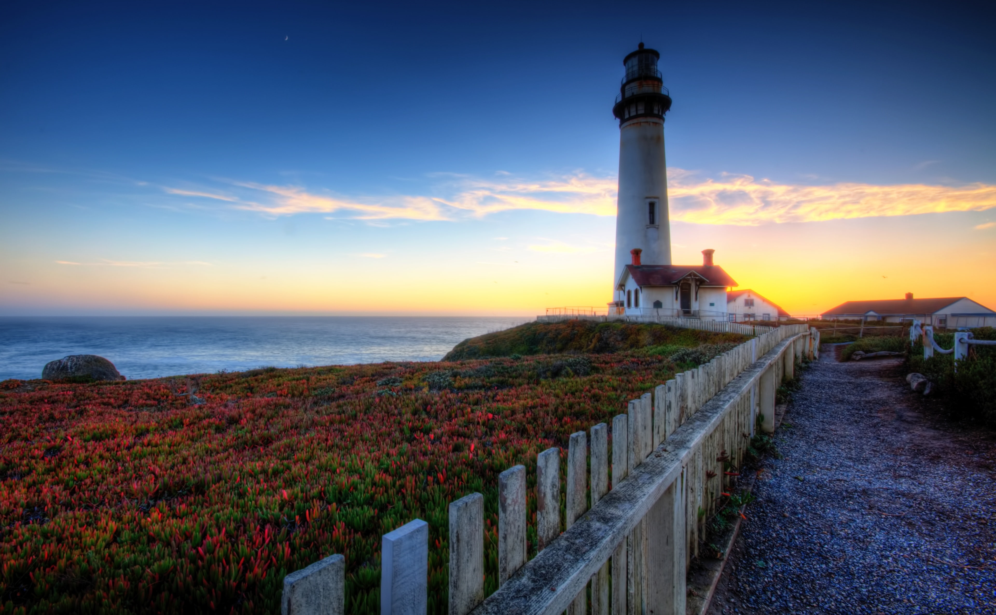 architecture, United States, water, nature, architectural column, concrete, safety, white, security, horizon over water, sunset, hdr, no people, Lighthouse, HD Wallpaper
