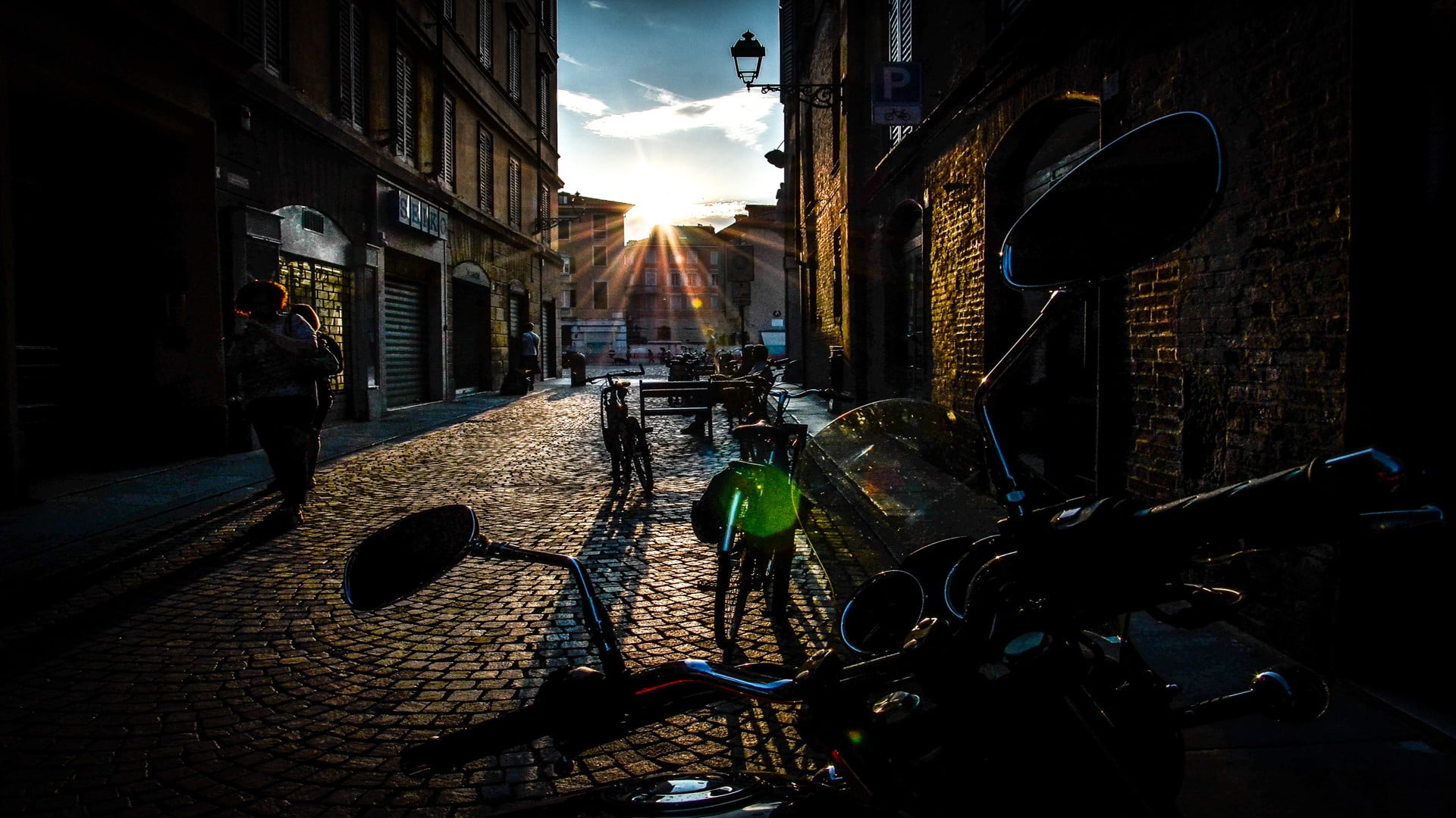 table, residential district, 1080P, bicycle, footpath, land vehicle, built structure, black, freedom, nature, real people, transportation, scooter, men, HD Wallpaper