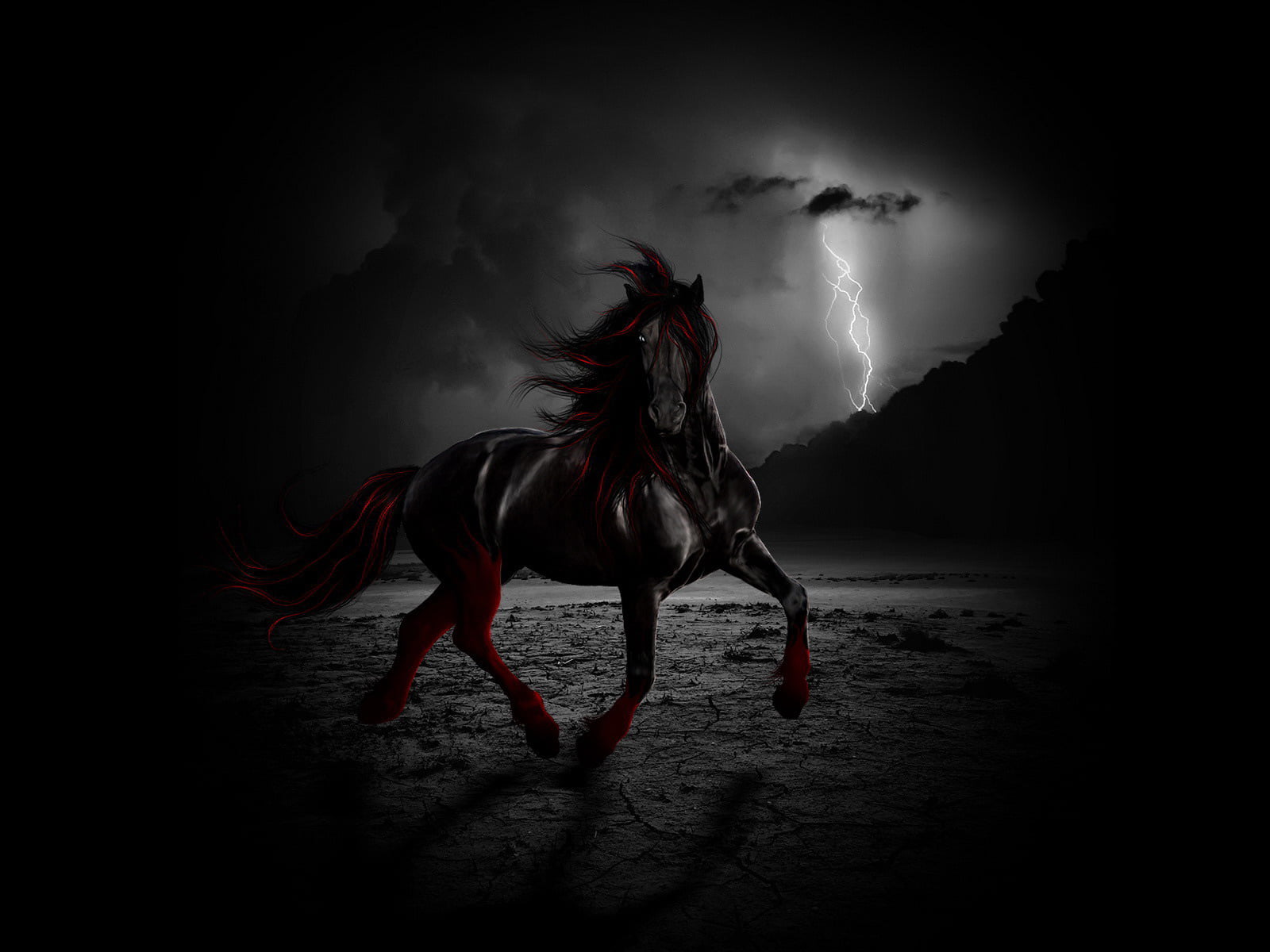 horseback Riding, activity, pets, domestic, lightning, animal, black, night, black background, black Color, mammal, mare, cloud - sky, mane, animal themes, HD Wallpaper