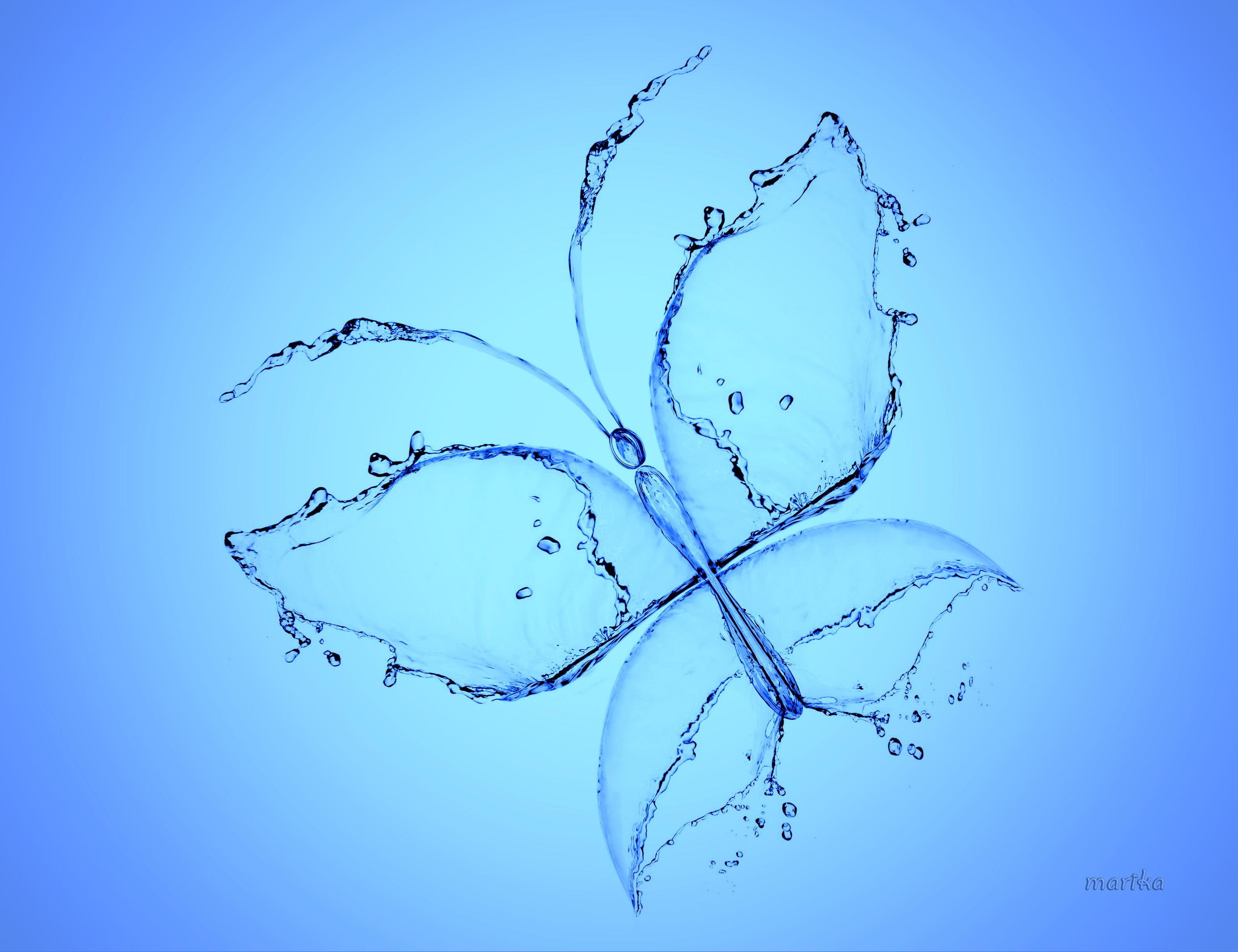 splash, water, drops, blue, aqua, butterfly, 2K, figure, HD Wallpaper
