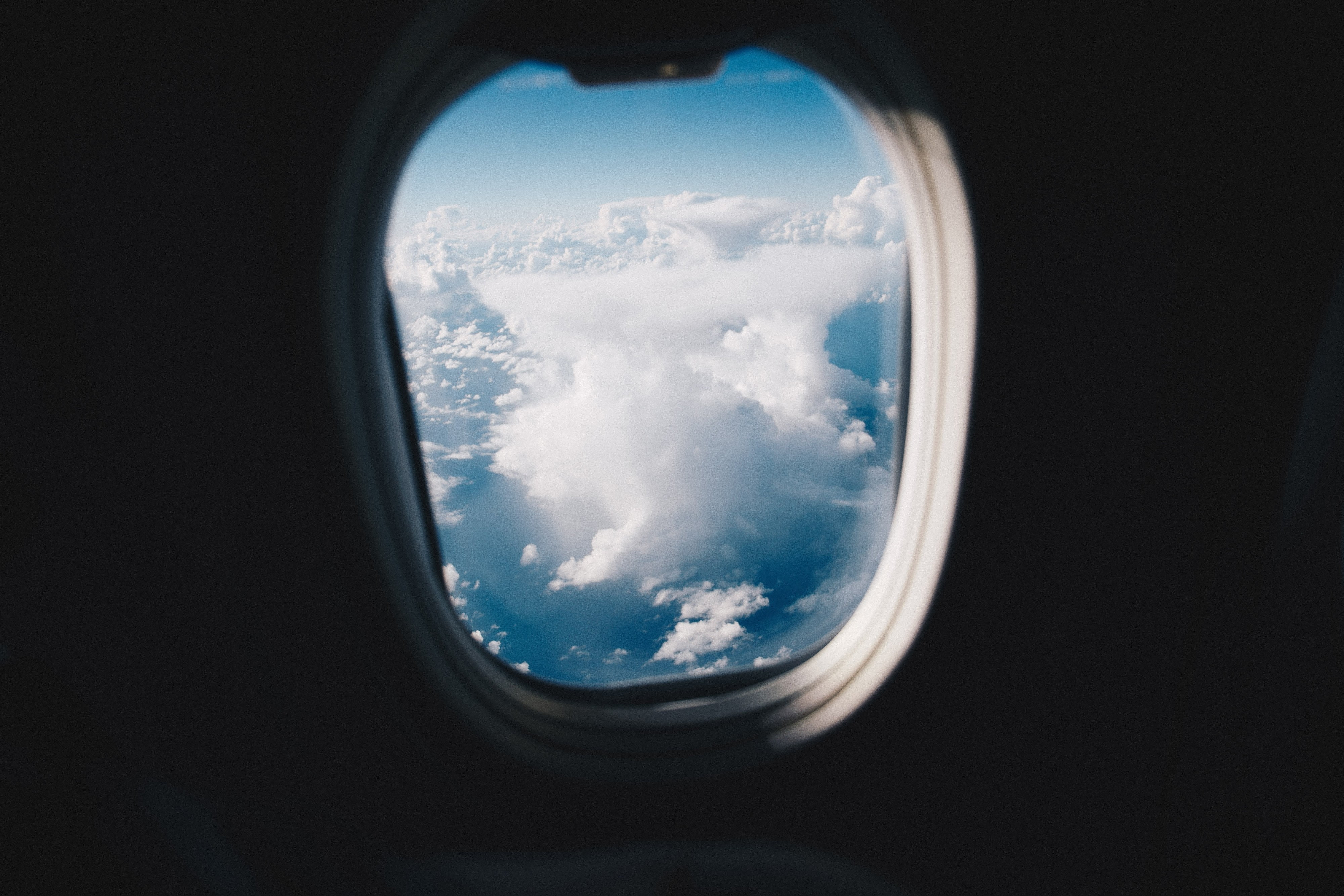 air vehicle, blue, sky, beauty in nature, journey, 4K, vehicle interior, container, day, mid-air, aerial view, flying, cloud - sky, airplane, outdoors, HD Wallpaper