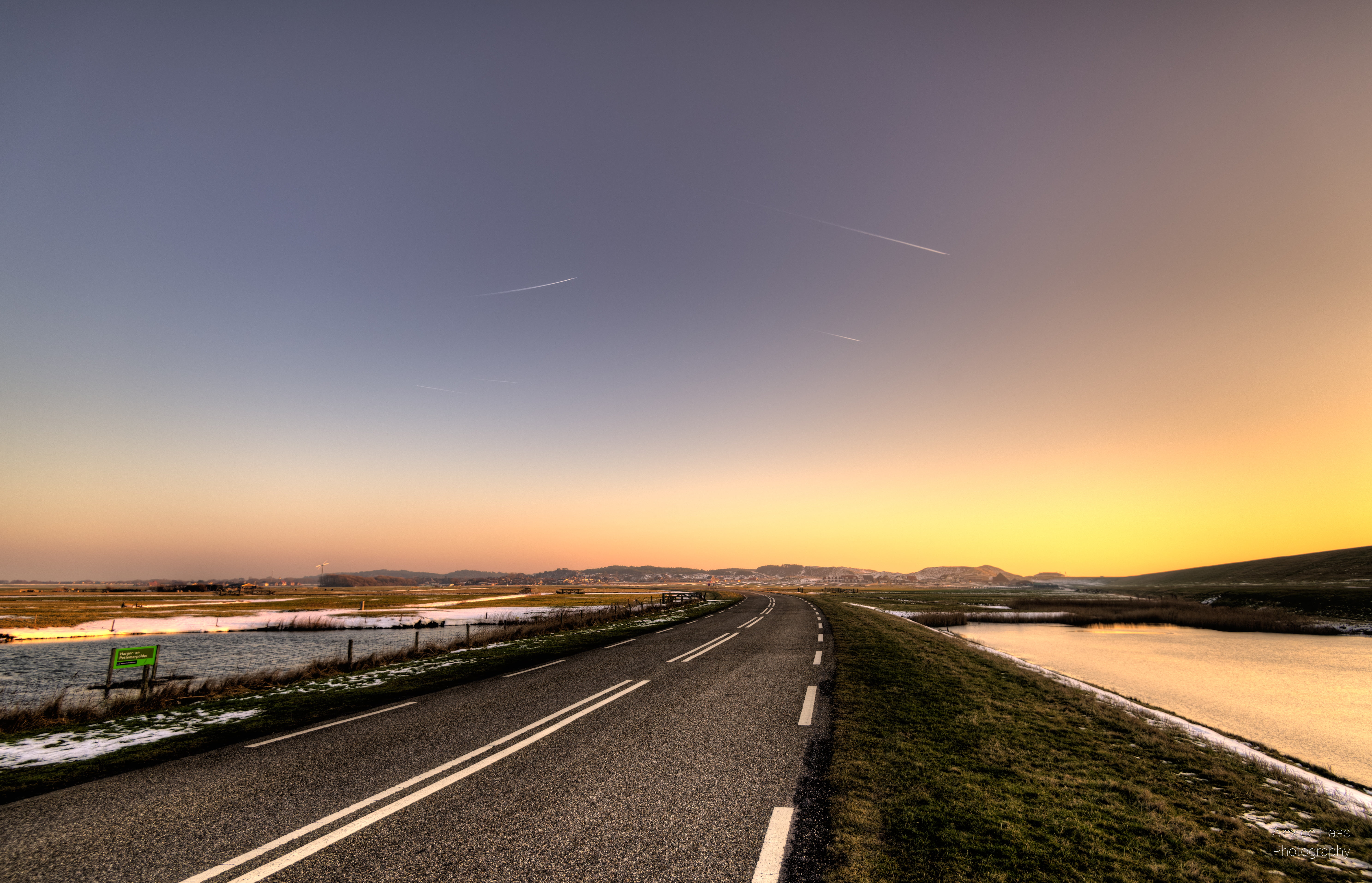 transportation, licht, high dynamic range, street, daylight, Road to, body, Nederland, white, Camperduin, lines, sky, Noord-Holland, HDR, lucht, sunset, HD Wallpaper