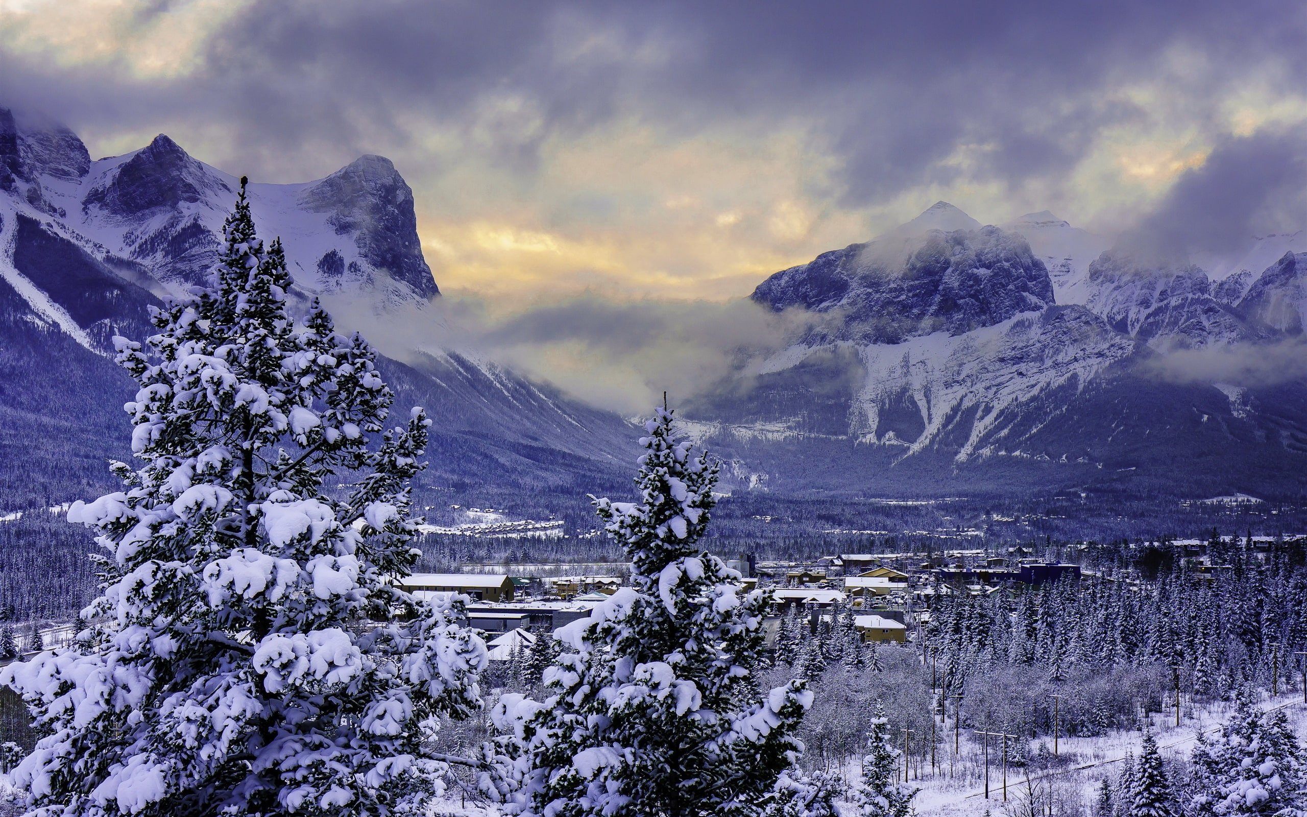 Winter, 2K, alps, Snow, Banff, Mountains, National, Park, mountain, Valley, Canada, HD Wallpaper