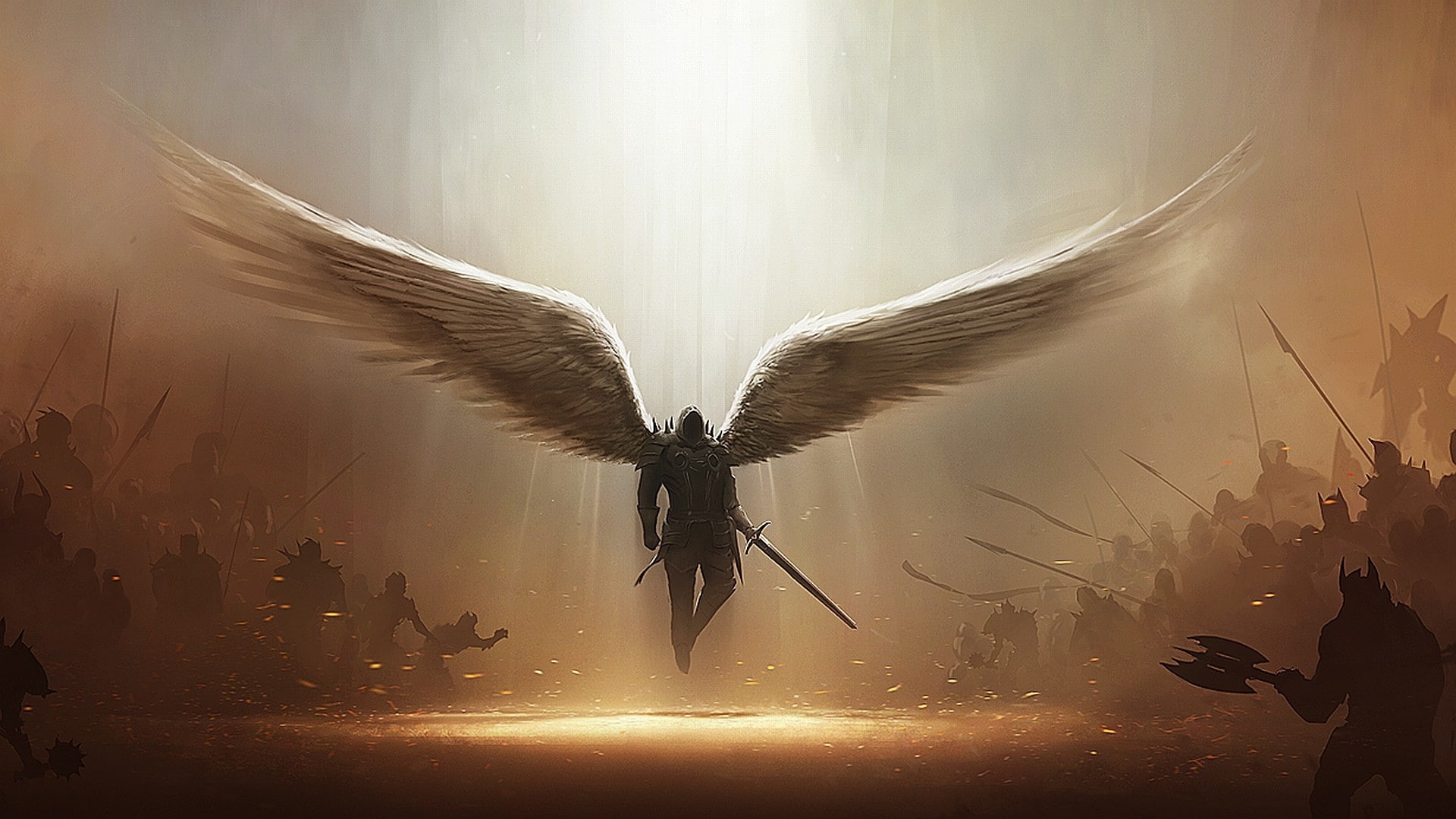 tyrael, water, 1080P, Diablo III, illuminated, outdoors, city, celebration, nature, people, real people, festival, event, group of people, men, lifestyles, HD Wallpaper