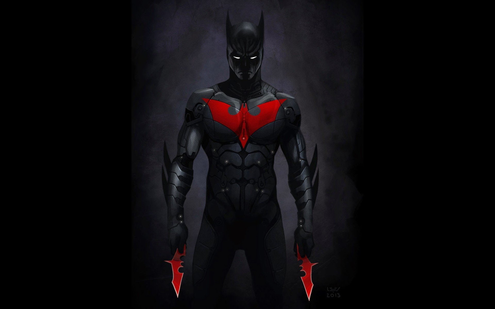 suit, shuriken, dark, 1080P, comics, emblem, batman, black, men, red, weapons, HD Wallpaper