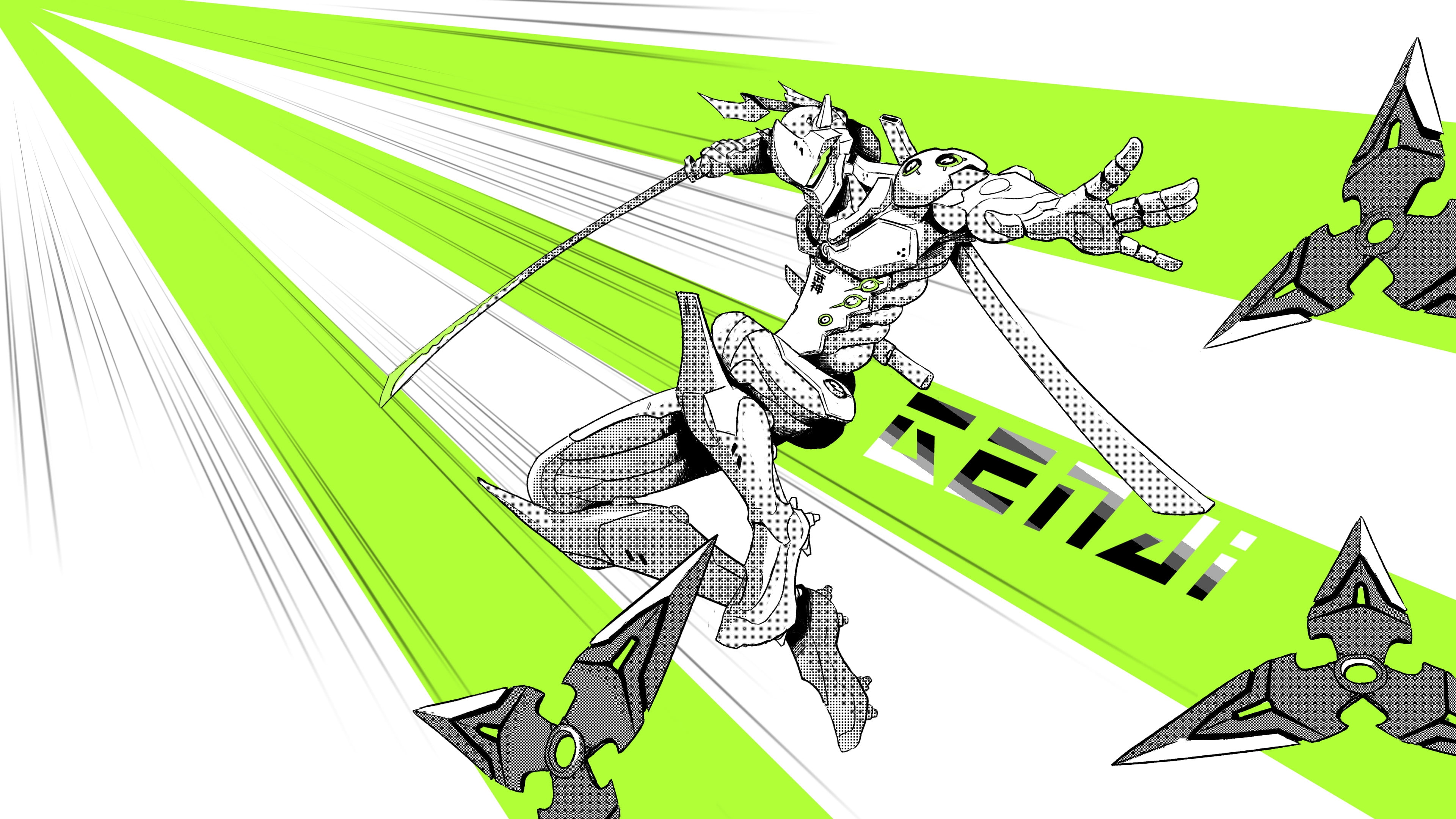 4K, genji, Games, shuriken, overwatch, artwork, HD Wallpaper