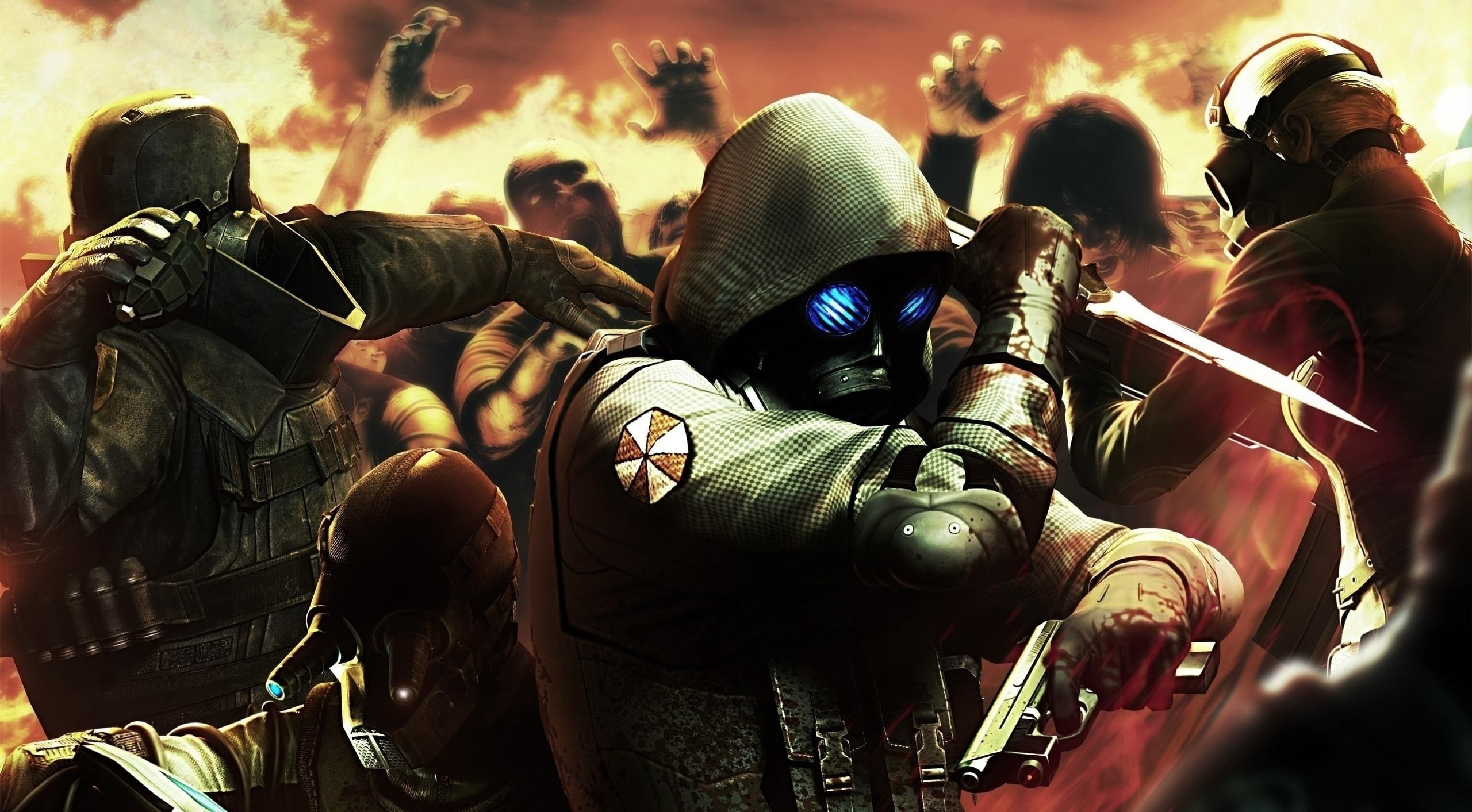  Operation Raccoon City, rear view, group of people, helmet, digital, game, uniform, 2K, evil, Games, people, resident, men, armed forces, operation, HD Wallpaper