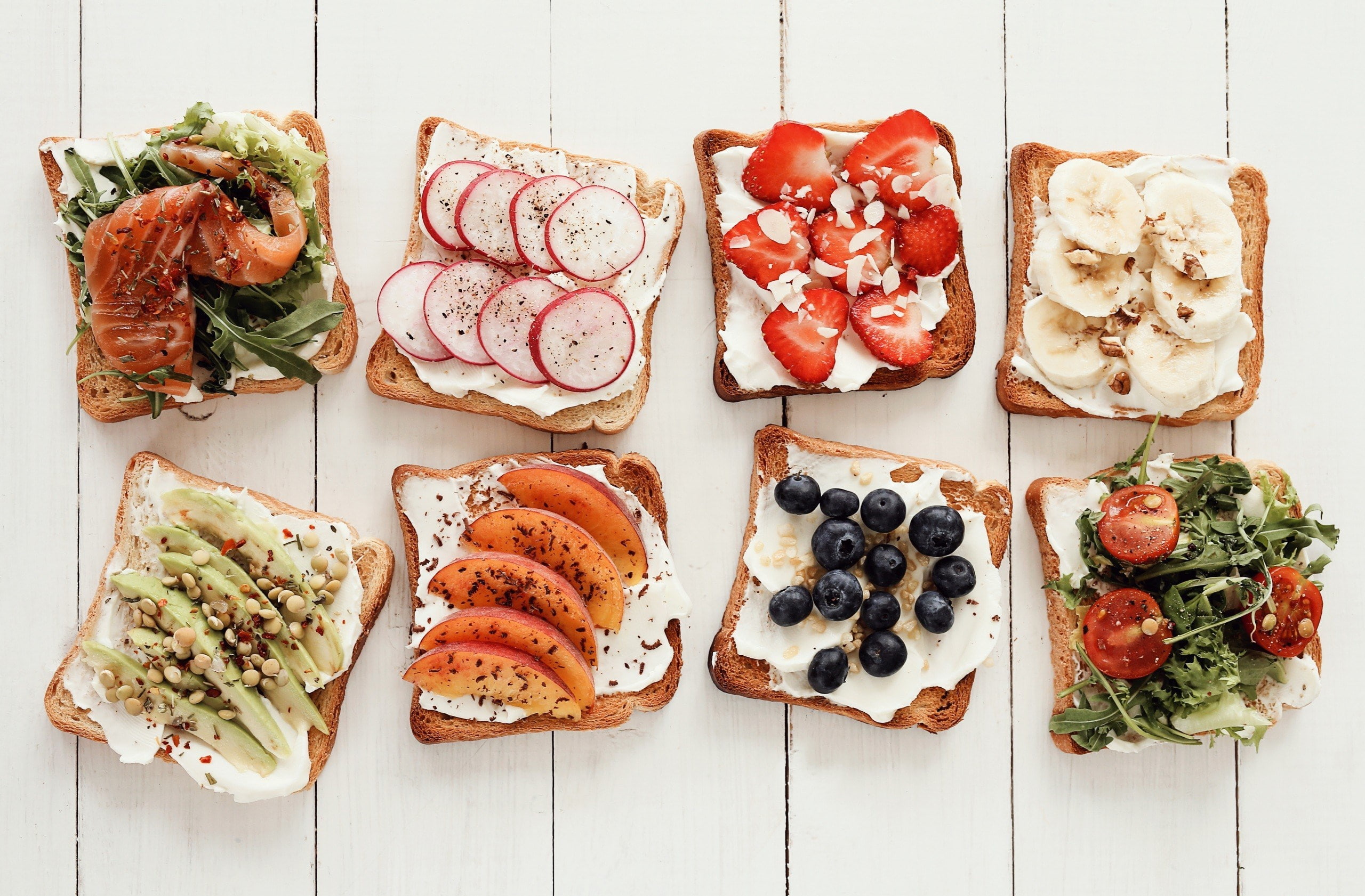 cuts, sandwiches, fish, food, strawberry, vegetables, bananas, toast, 2K, HD Wallpaper